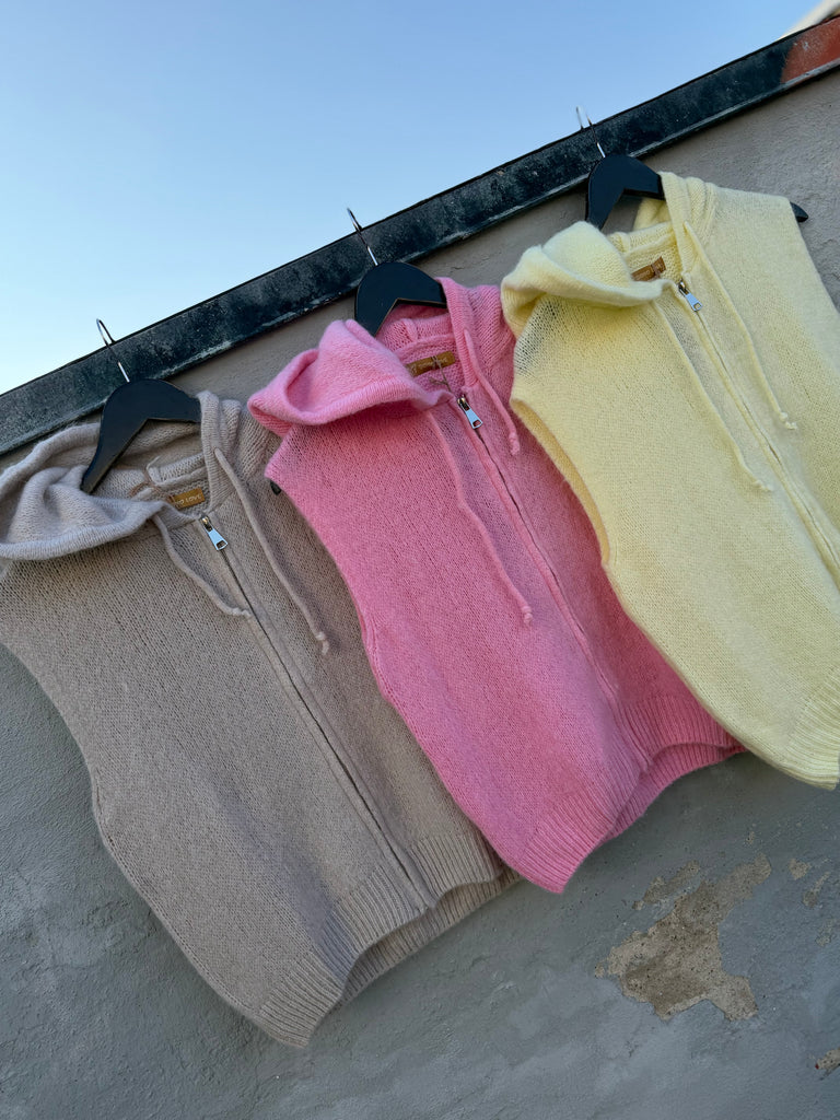 Boho Love B1342 strik vest hoodie yellow