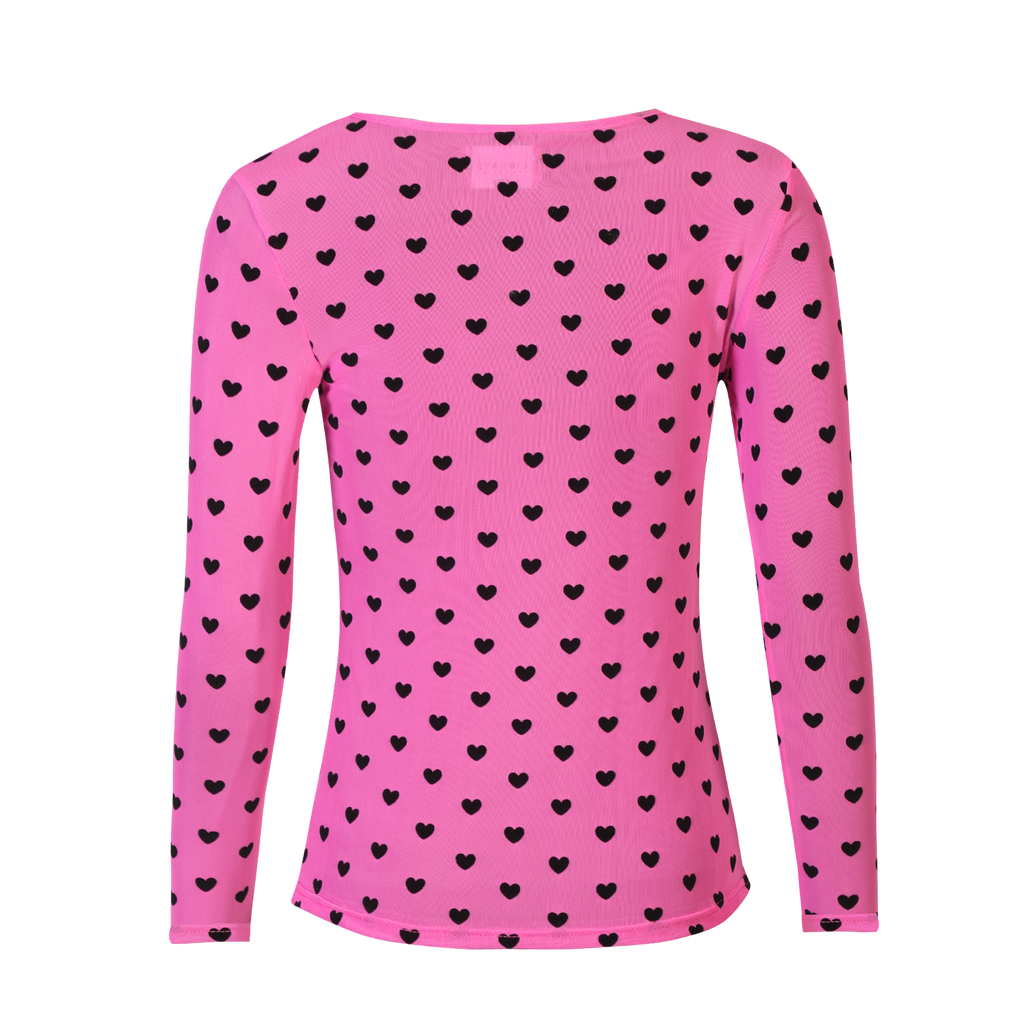 Liberte 22065 mesh LS T-shirt pink black flock heart