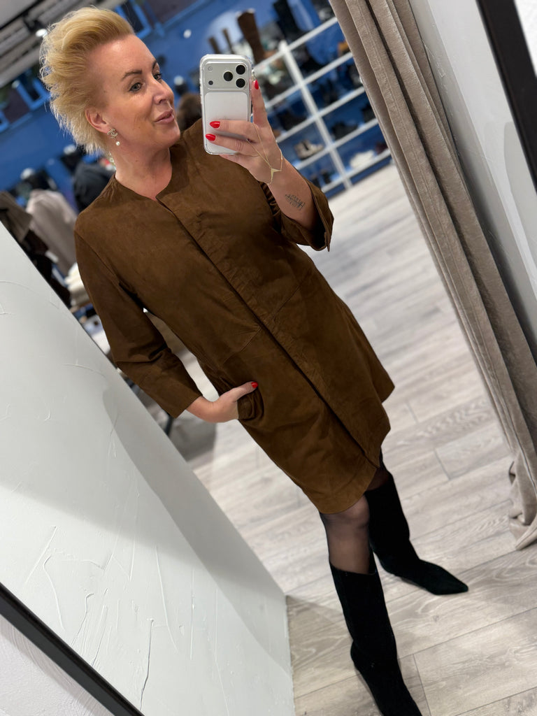 Depeche 51324 Sandy shirt dress suede choco