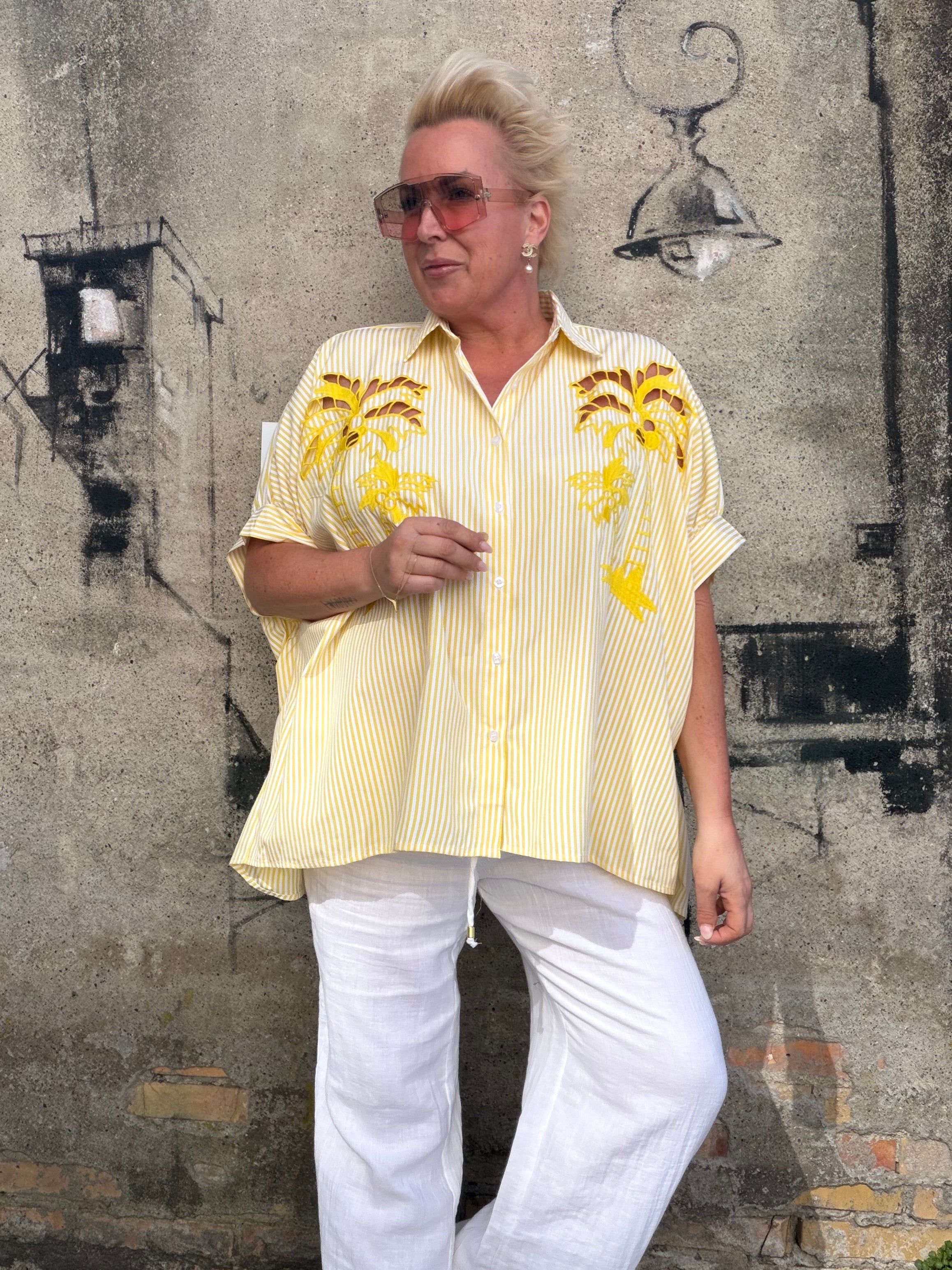 Maui striped shirt palm yellow