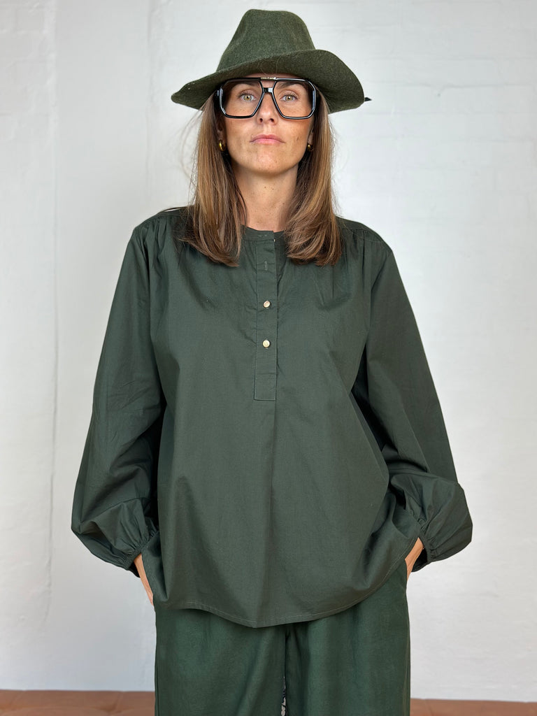 Gaspar 2501342 Læsø poplin bluse dark green