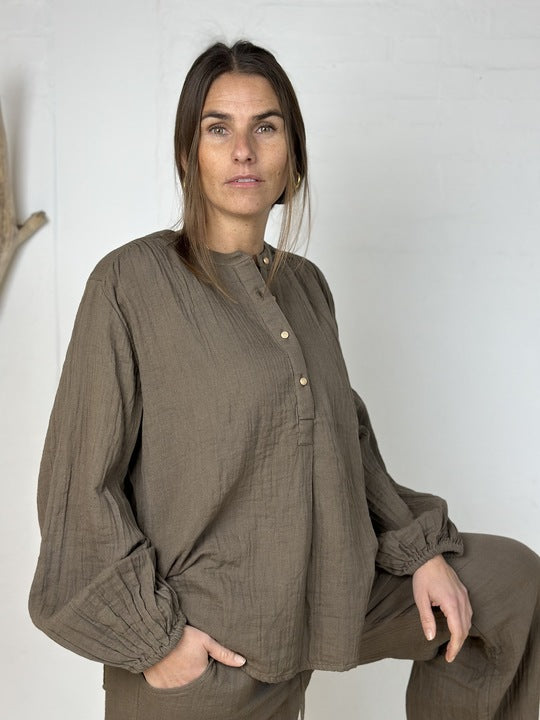 Gaspar 2601325 Læsø blouse gause brown