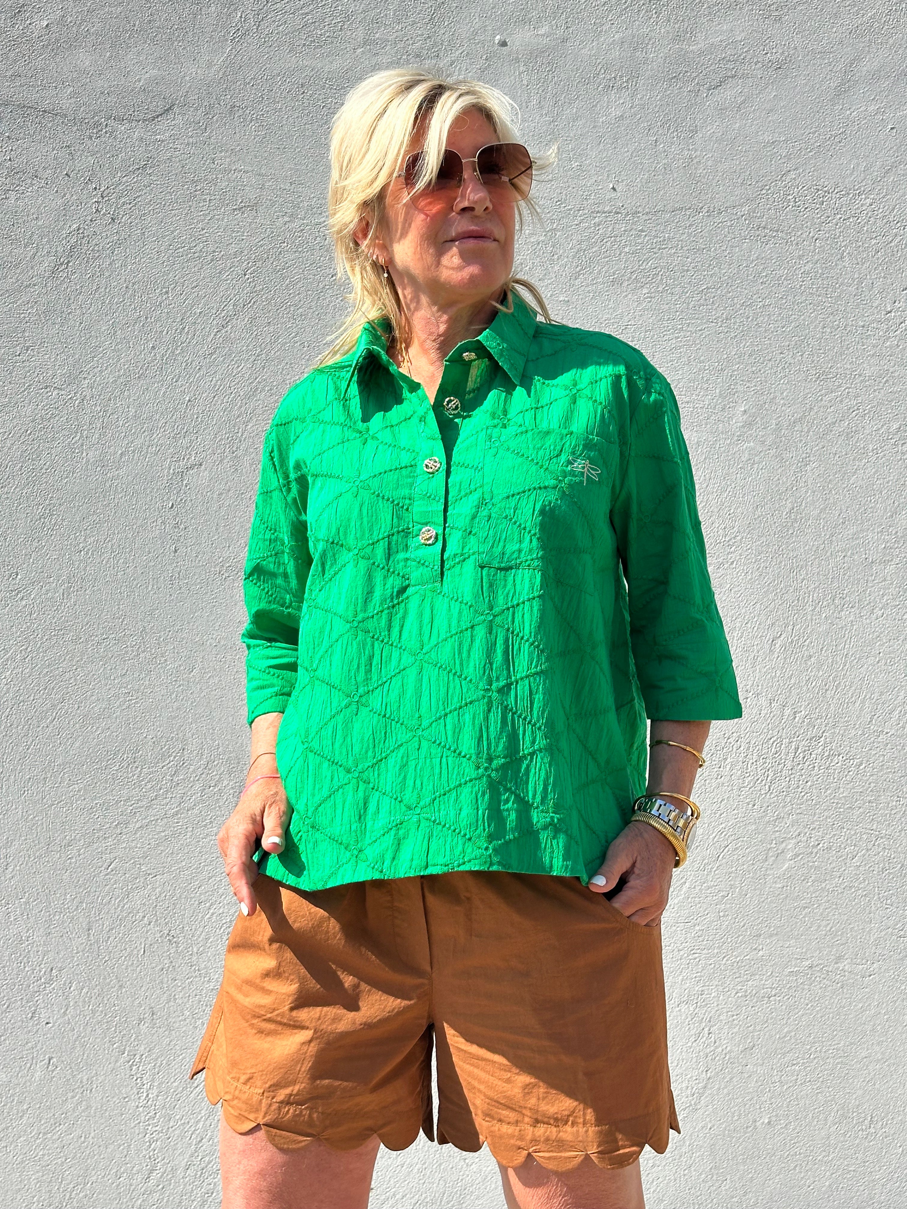 Gaspar 2601337 Porto blouse broderi anglaise green