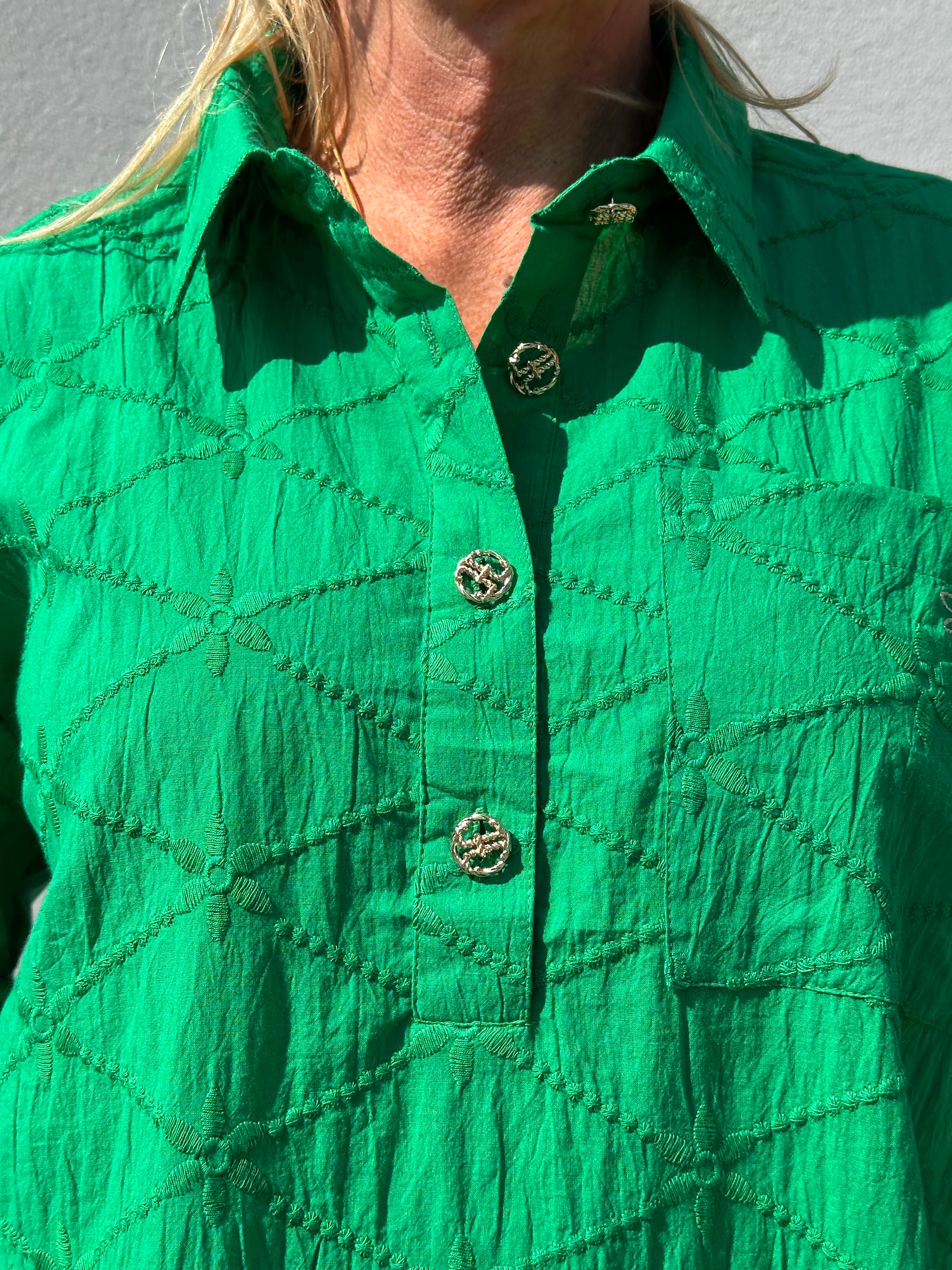 Gaspar 2601337 Porto blouse broderi anglaise green