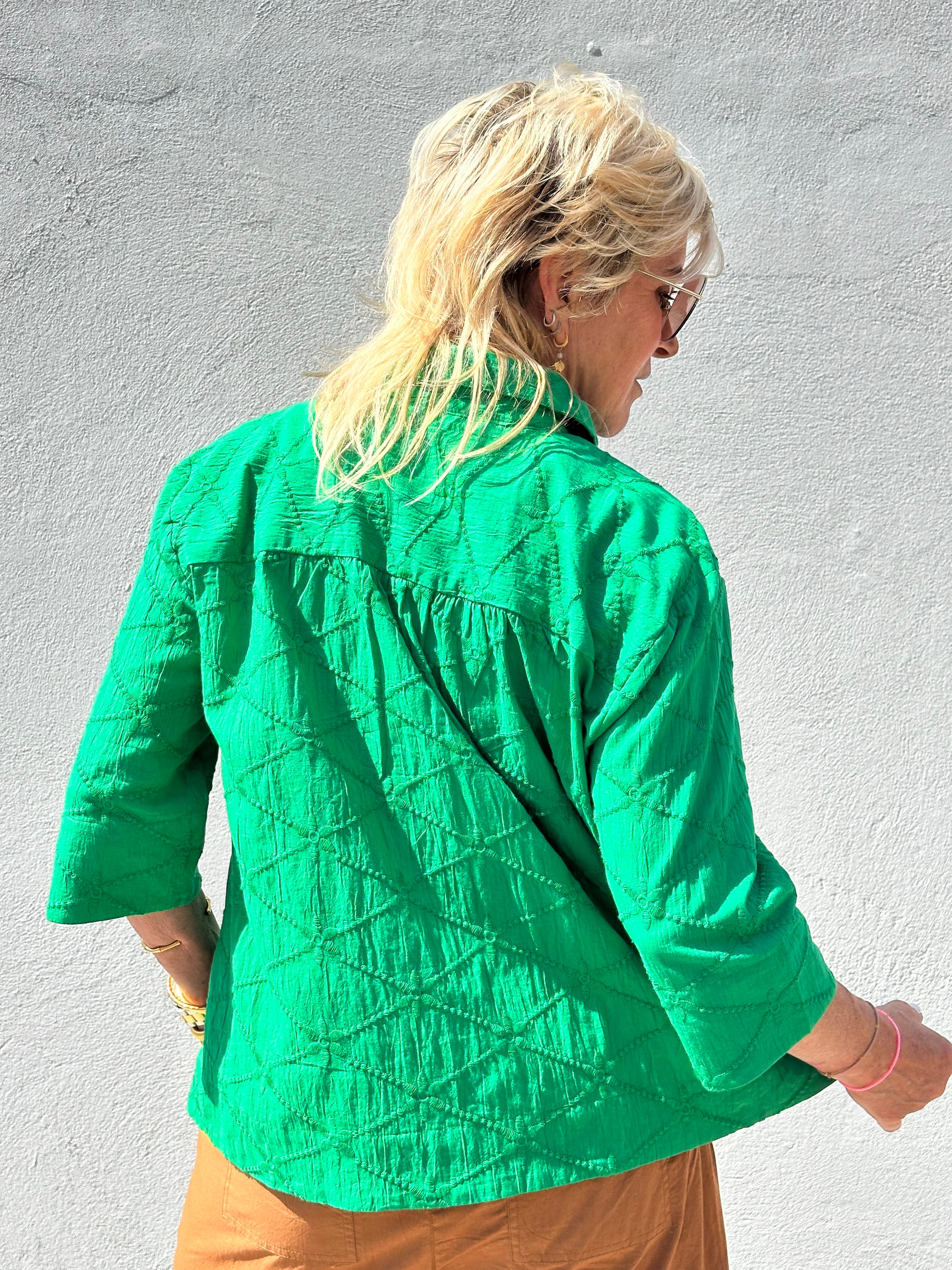 Gaspar 2601337 Porto blouse broderi anglaise green