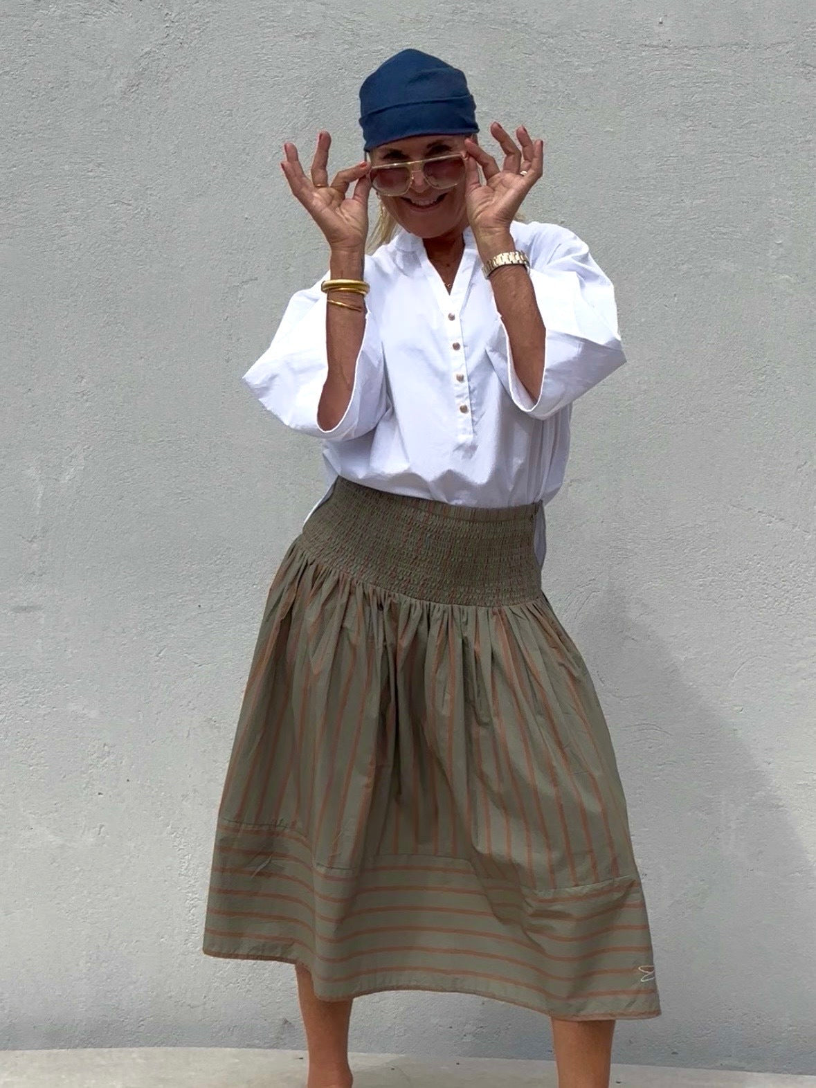 Gaspar 2601956 Vienna stripe skirt dusty green
