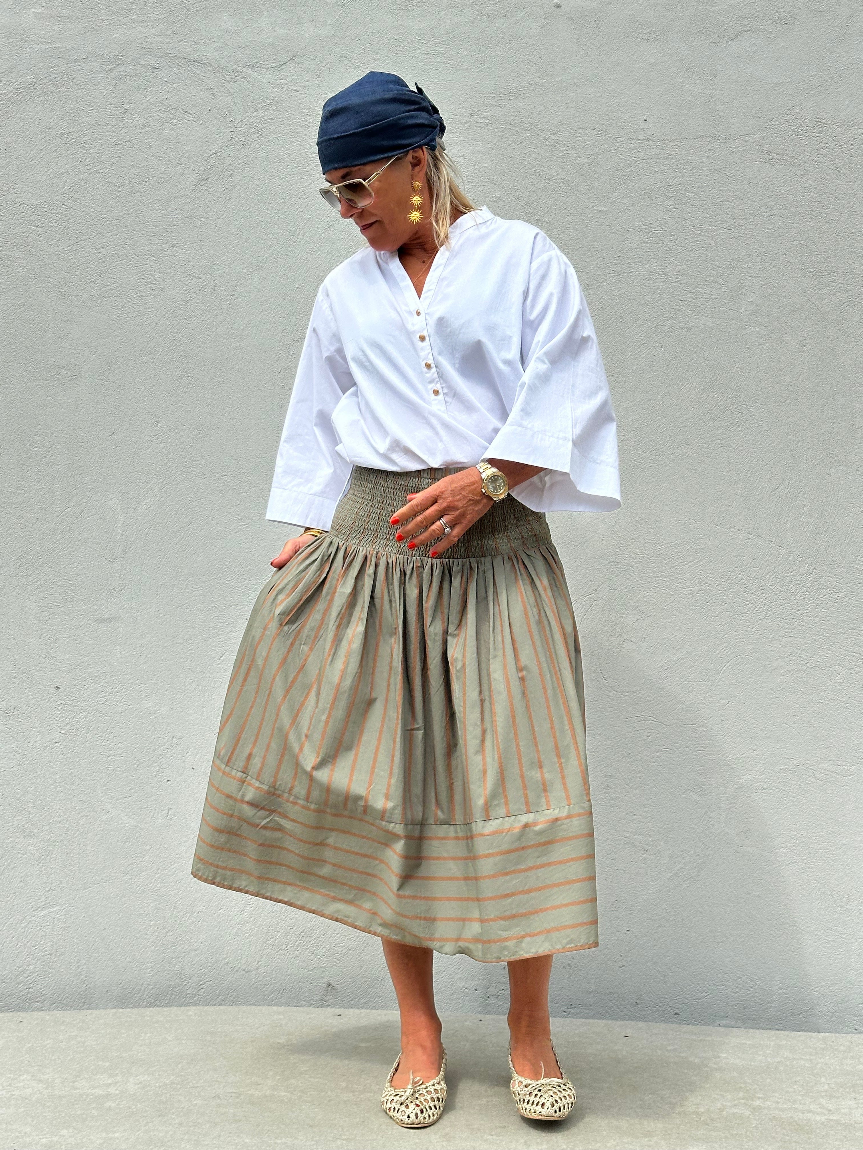 Gaspar 2601956 Vienna stripe skirt dusty green