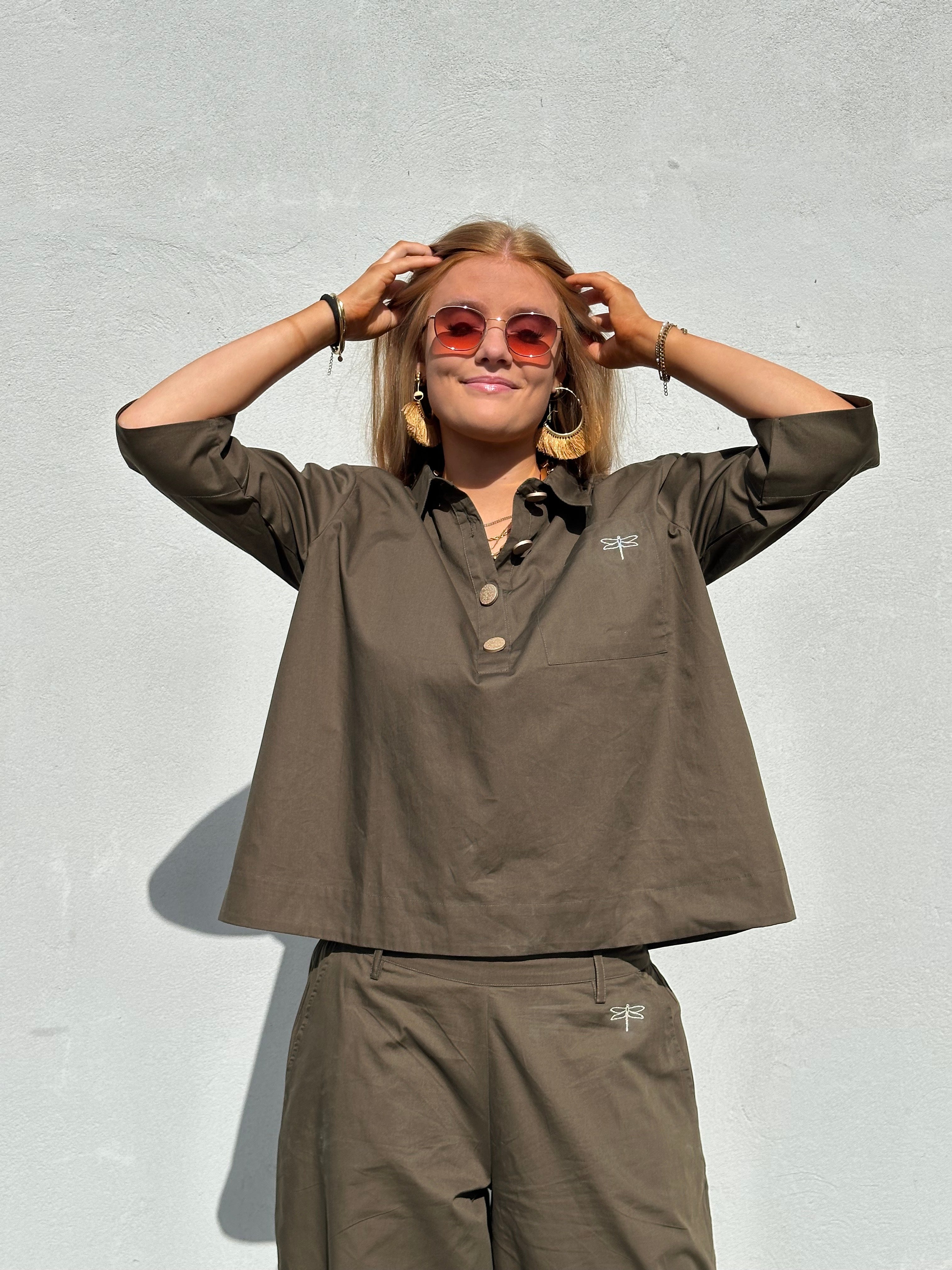 Gaspar 2607306 Porto blouse poplin olive green