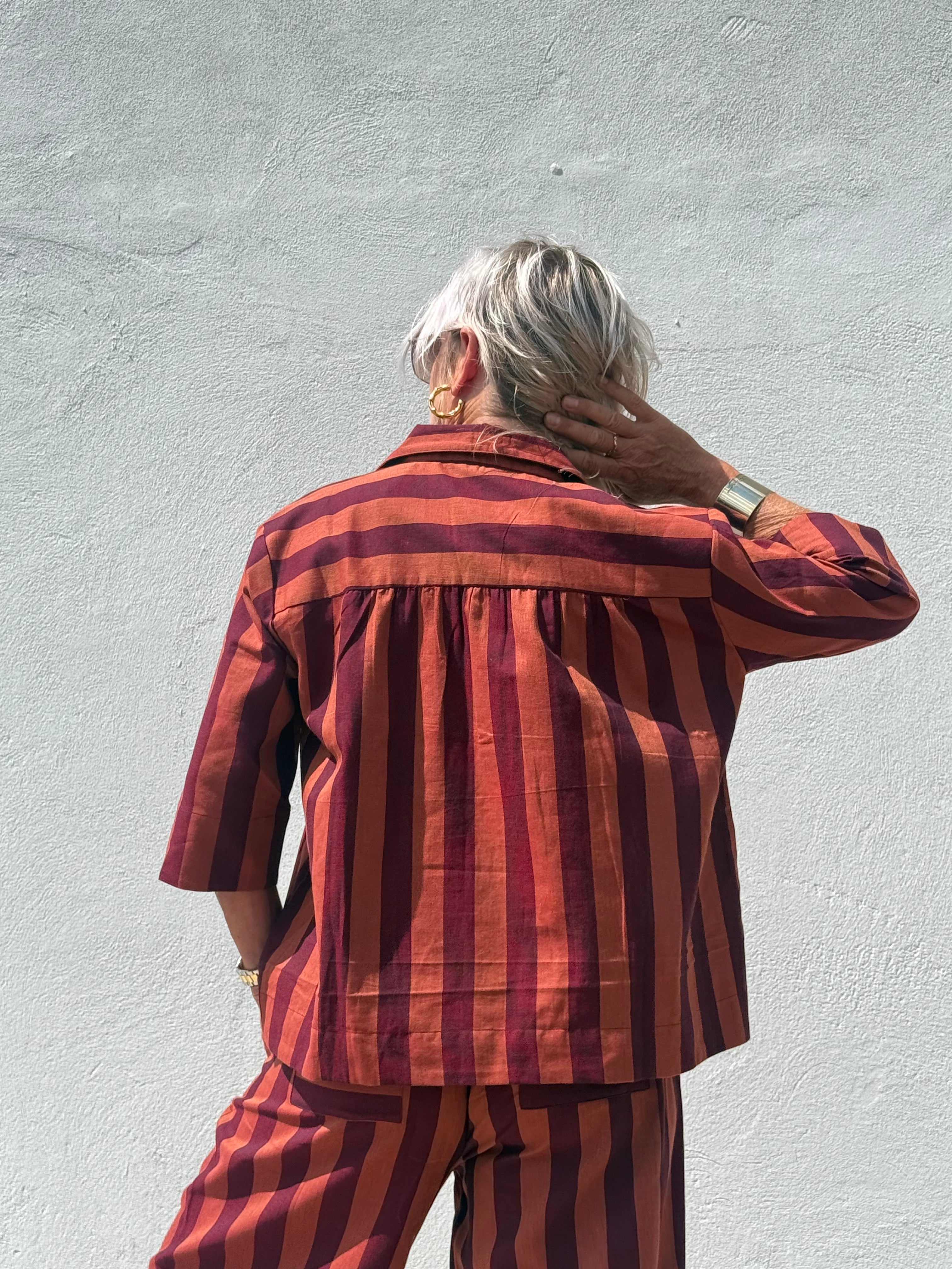 Gaspar 2607313 Porto blouse big stripe burnt sienna