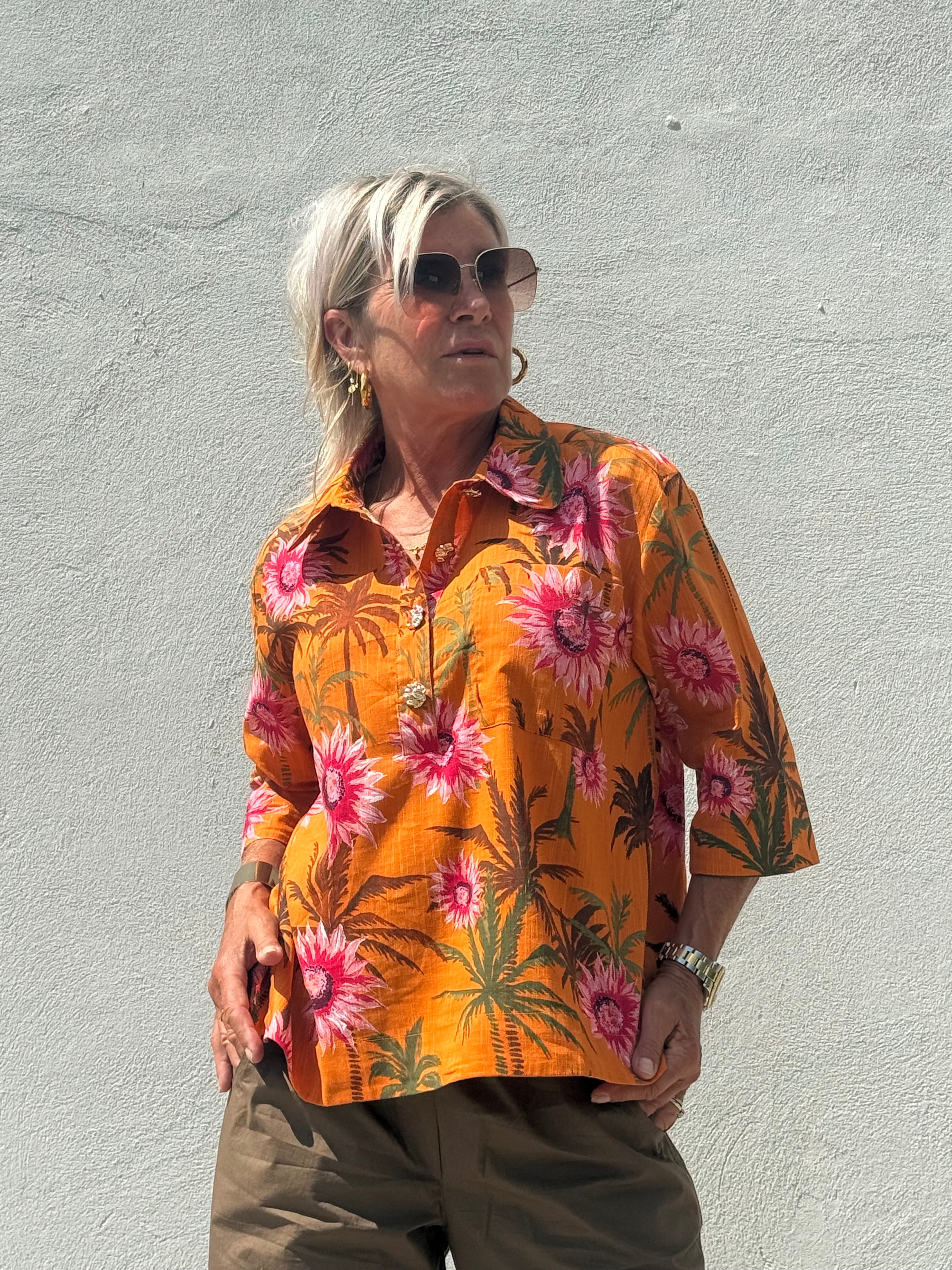 Gaspar 2607335 Porto blouse flower orange