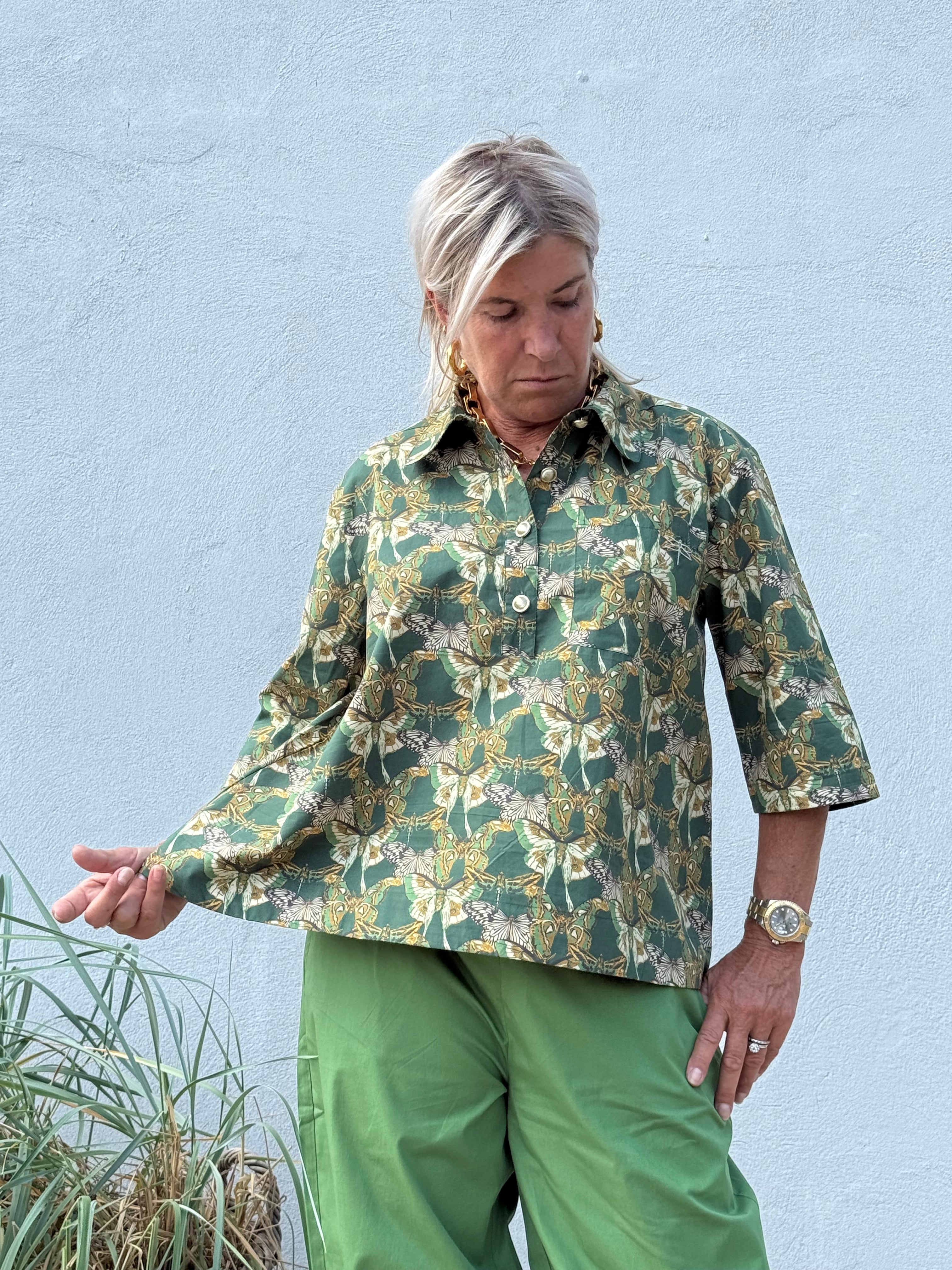 Gaspar 2607336 Porto blouse butterfly print green