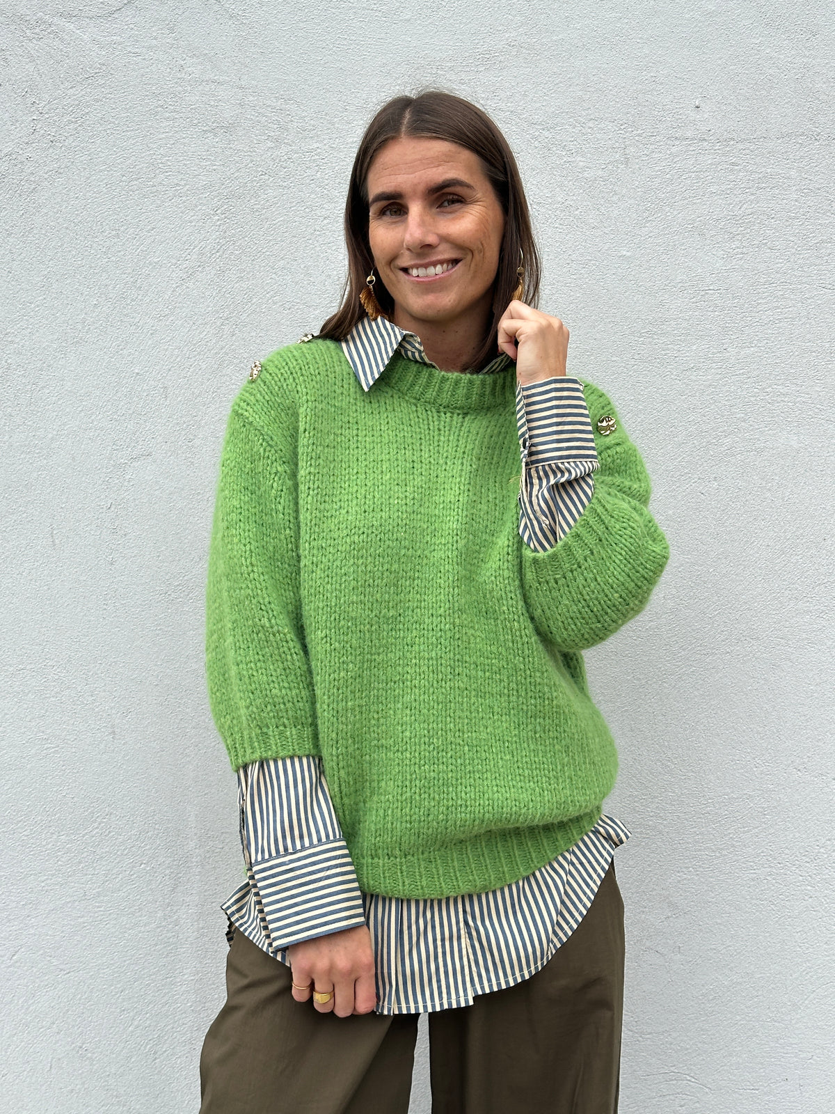 Gaspar 2607354 Parma knit 3/4 sleeve apple green