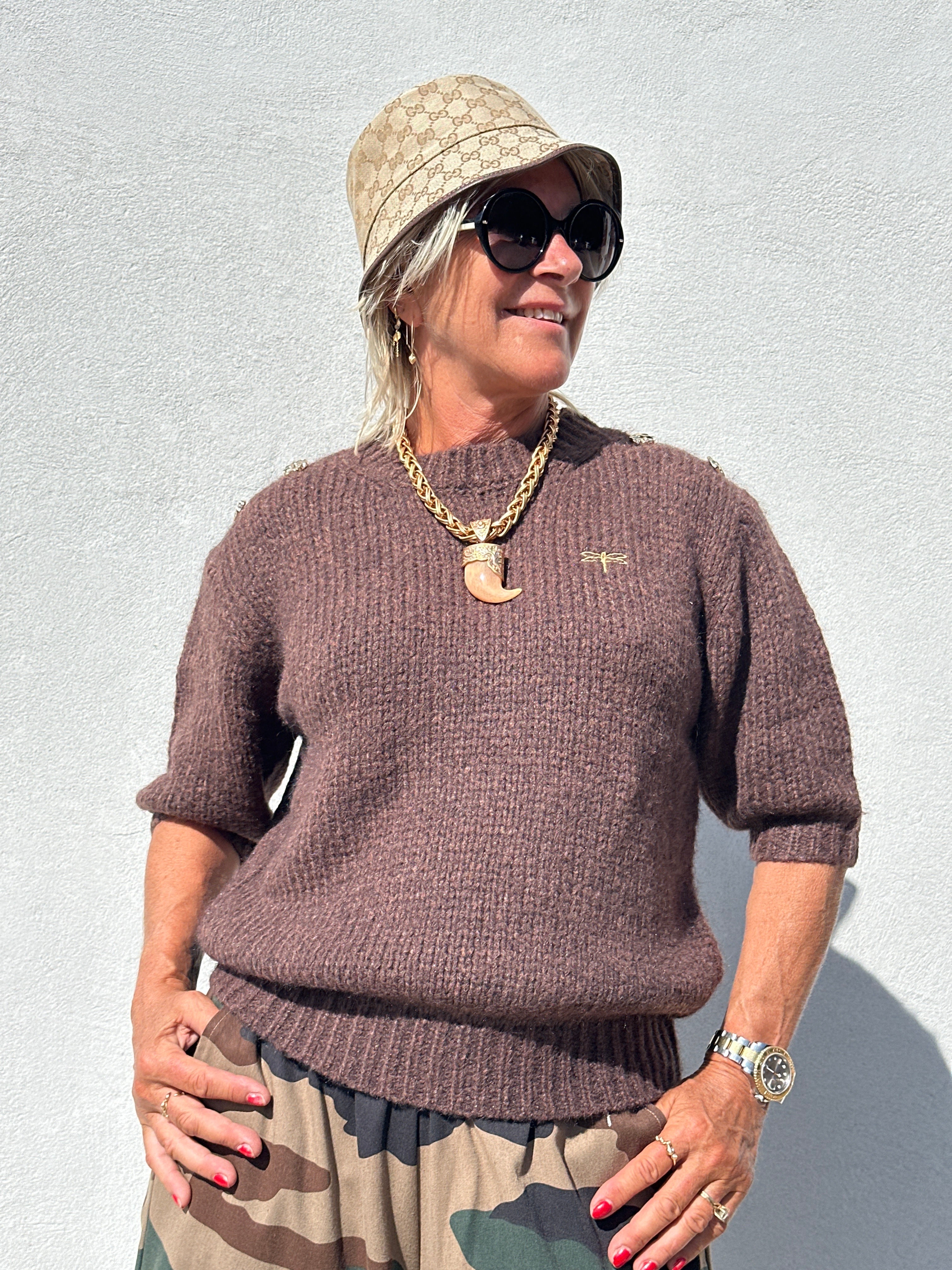 Gaspar 2607354 Parma knit 3/4 sleeve brown
