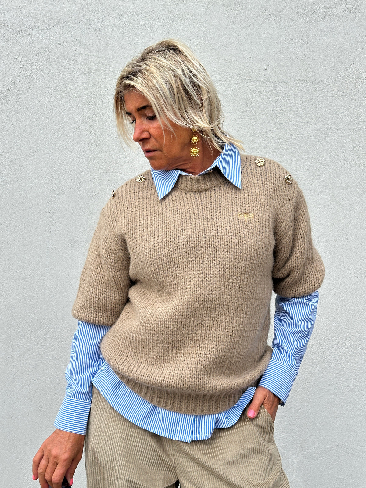 Gaspar 2607354 Parma knit 3/4 sleeve sand