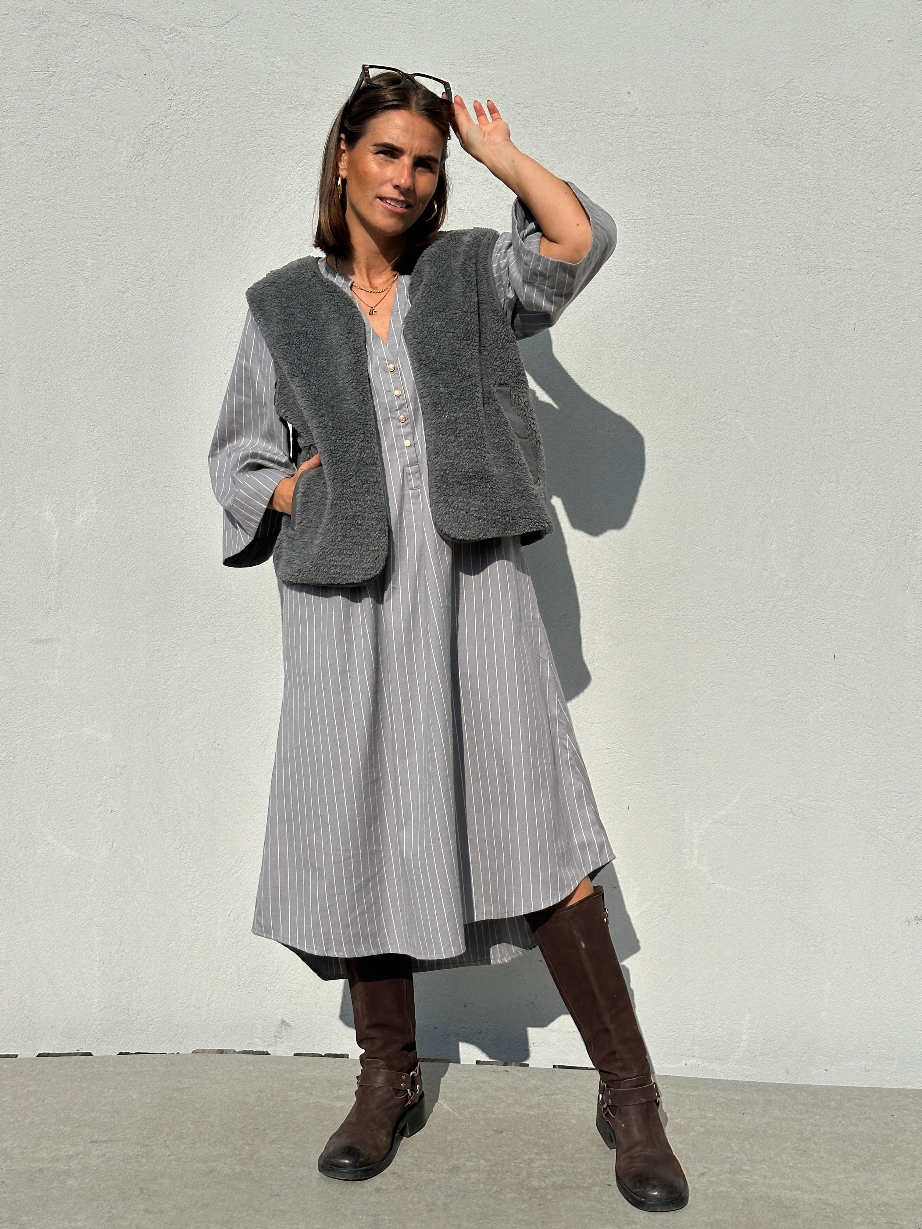 Gaspar 2607717 Mumbai stripe dress grey