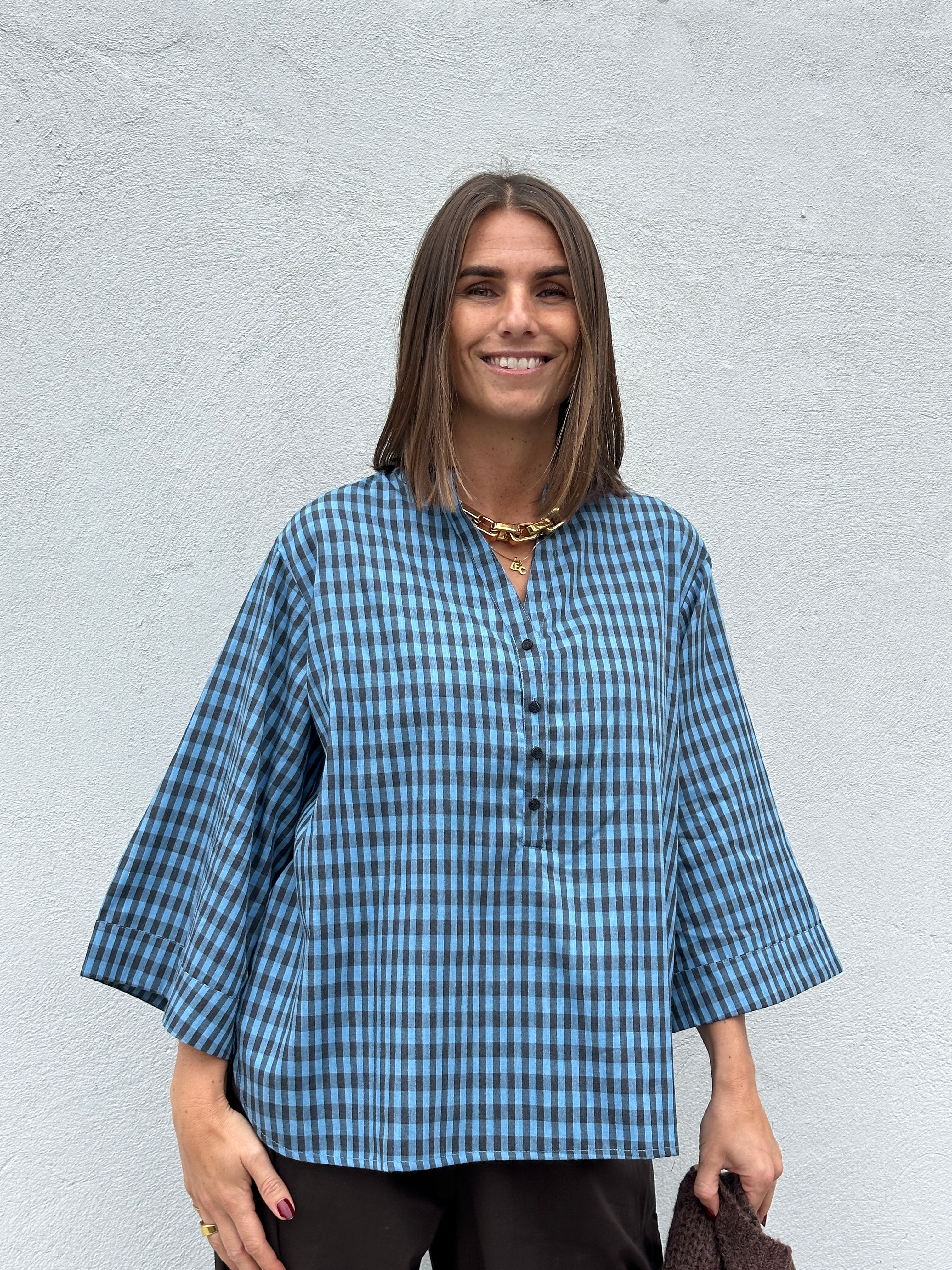 Gaspar 2607377 Mumbai poplin blouse mid blue