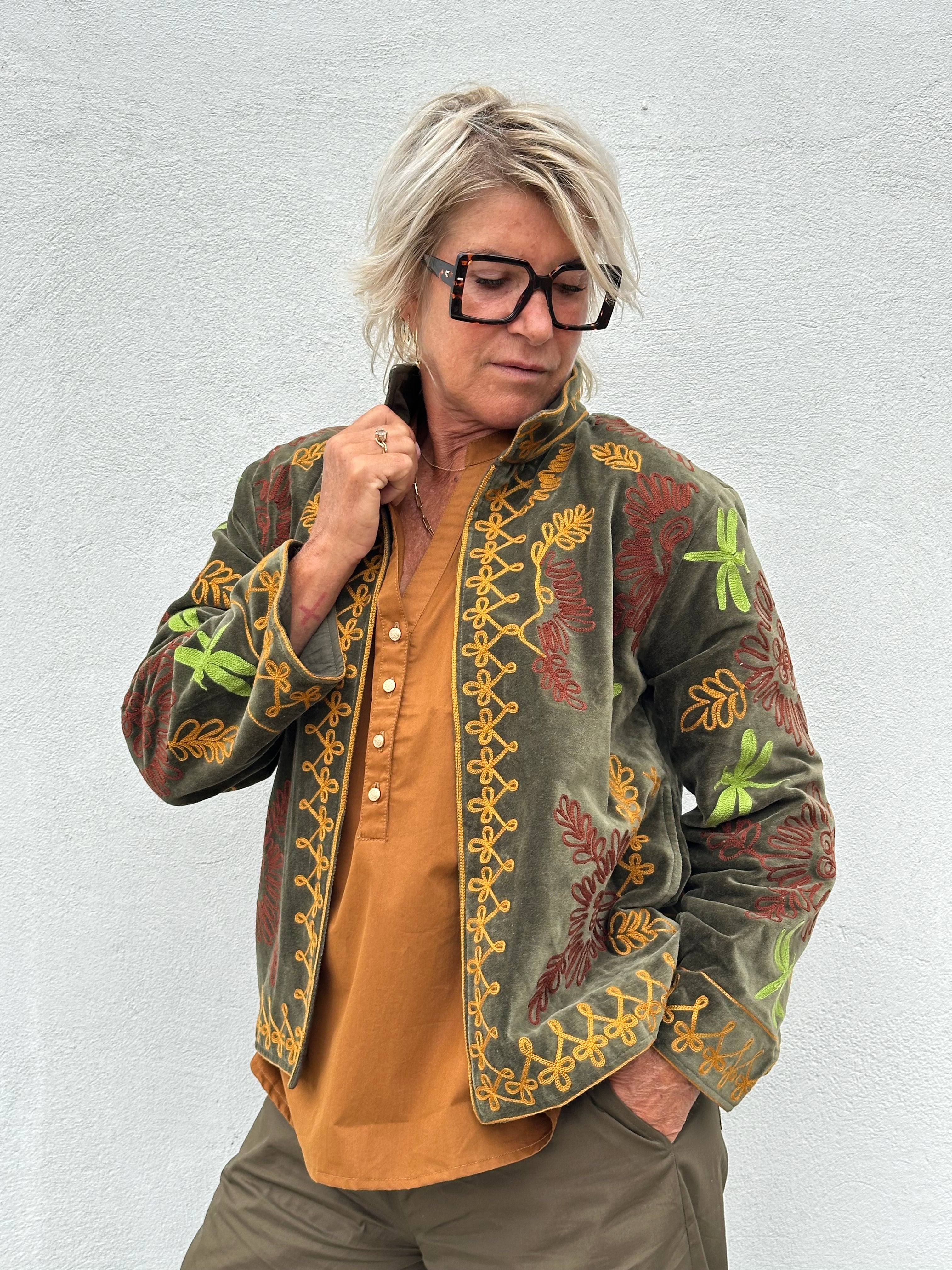 Gaspar 2607505 Utah short velvet jacket olive