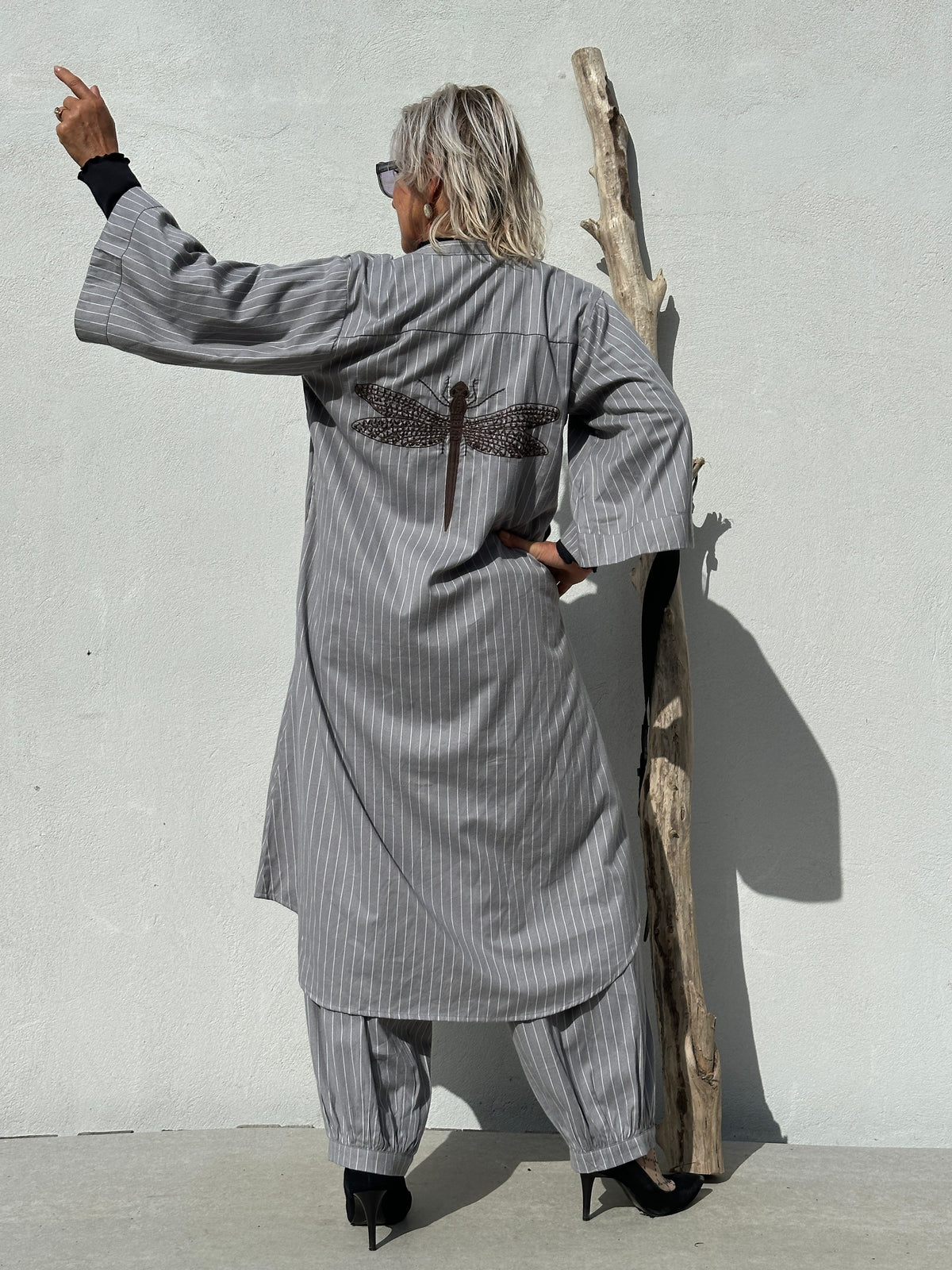 Gaspar 2607717 Mumbai stripe dress grey