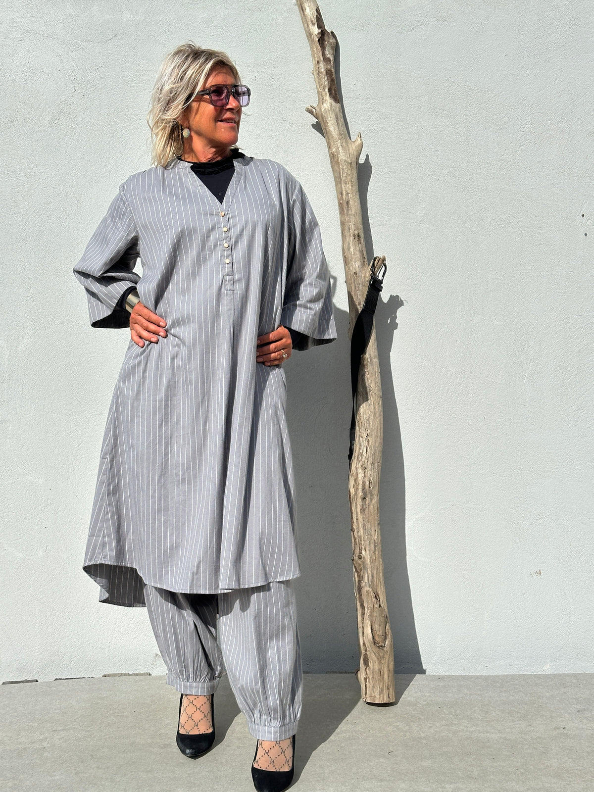 Gaspar 2607717 Mumbai stripe dress grey