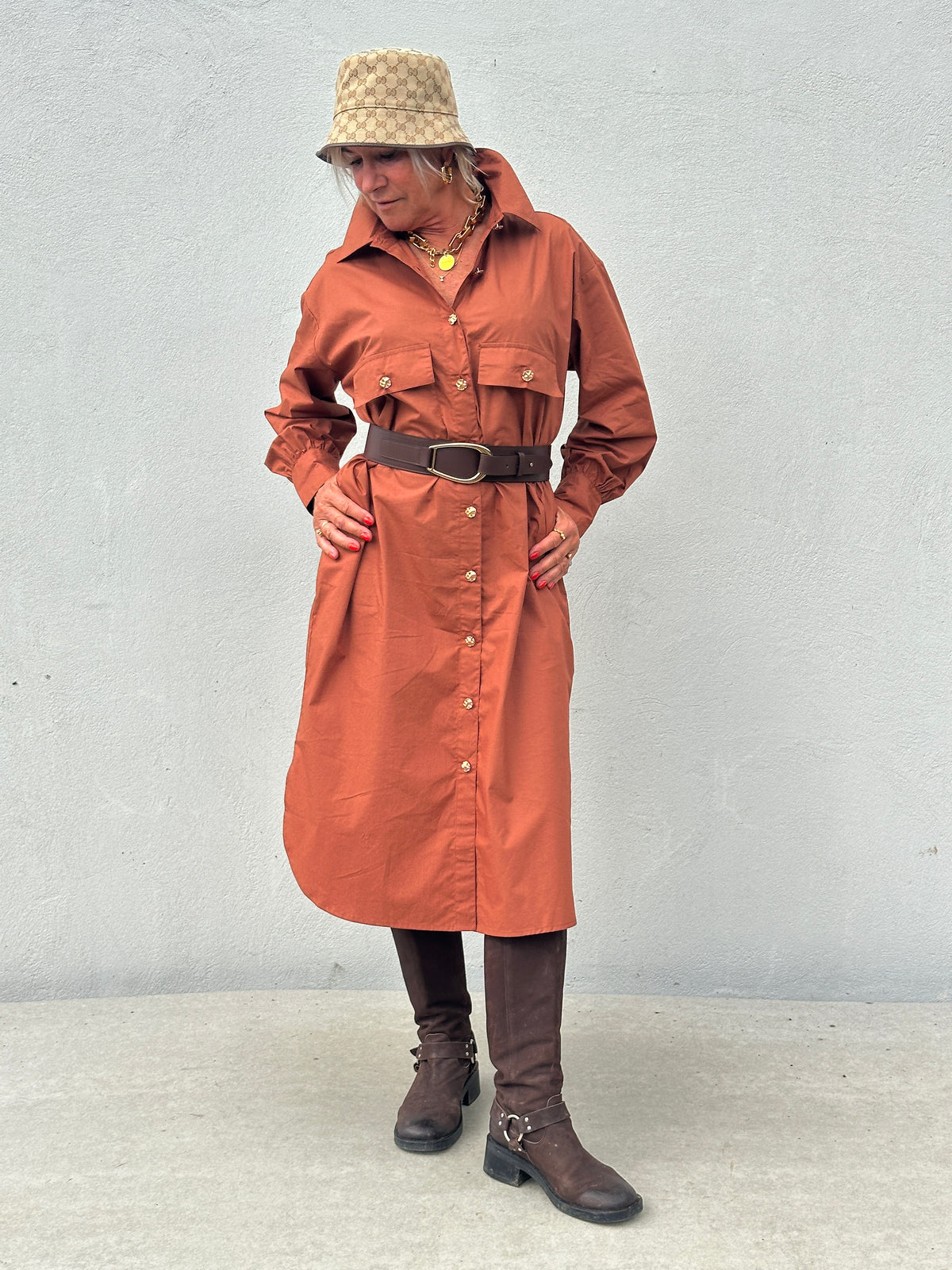 Gaspar 2607719 Sevilla poplin dress burnt sienna