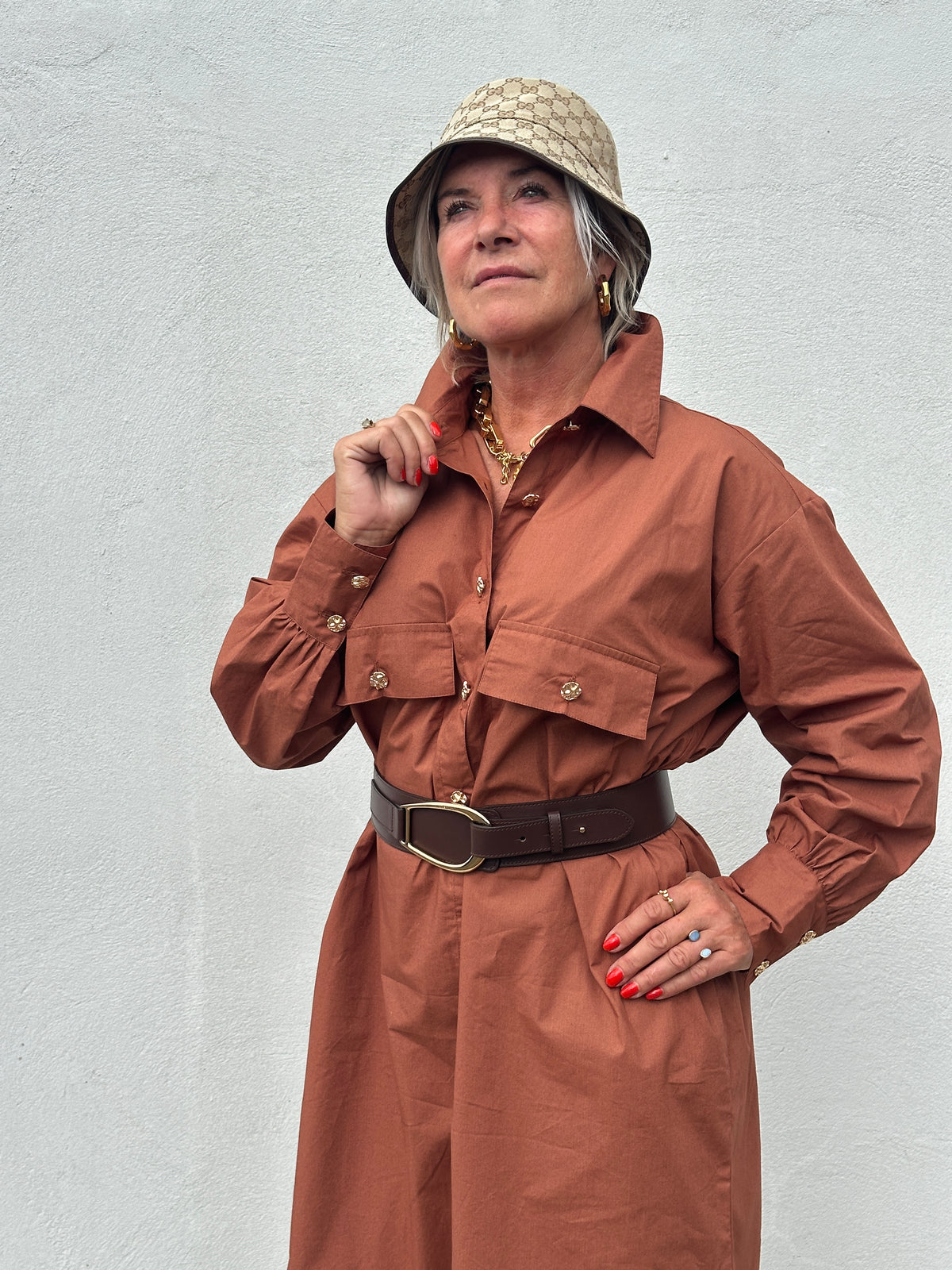 Gaspar 2607719 Sevilla poplin dress burnt sienna
