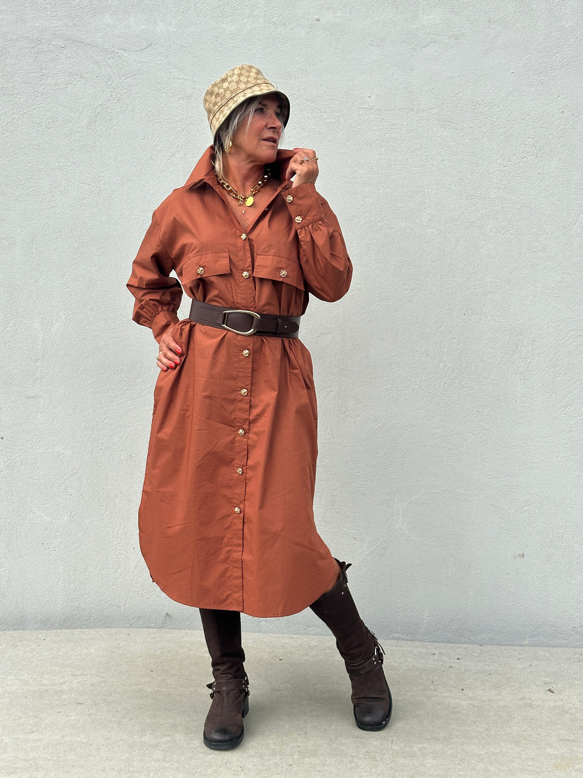 Gaspar 2607719 Sevilla poplin dress burnt sienna