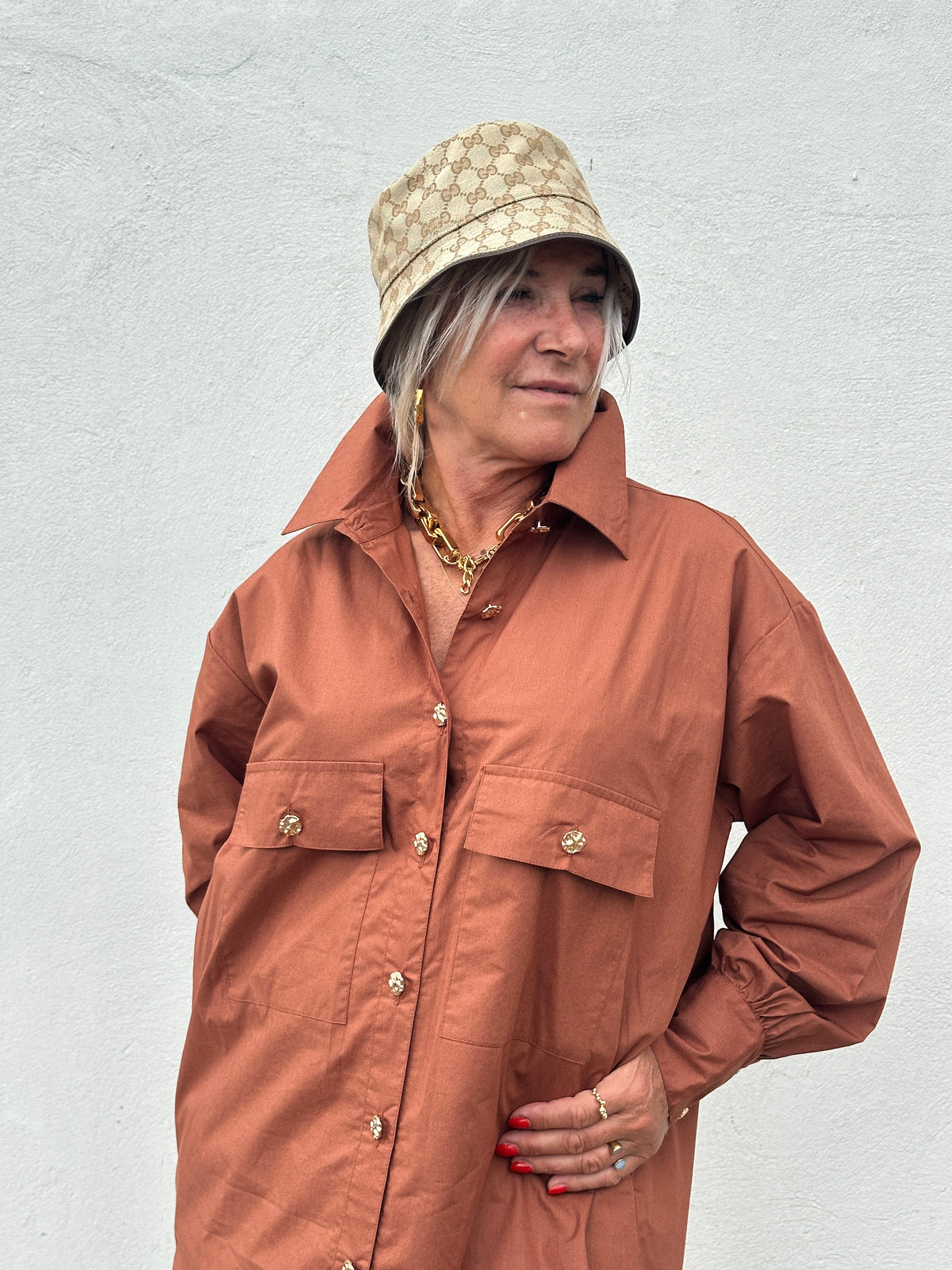 Gaspar 2607719 Sevilla poplin dress burnt sienna