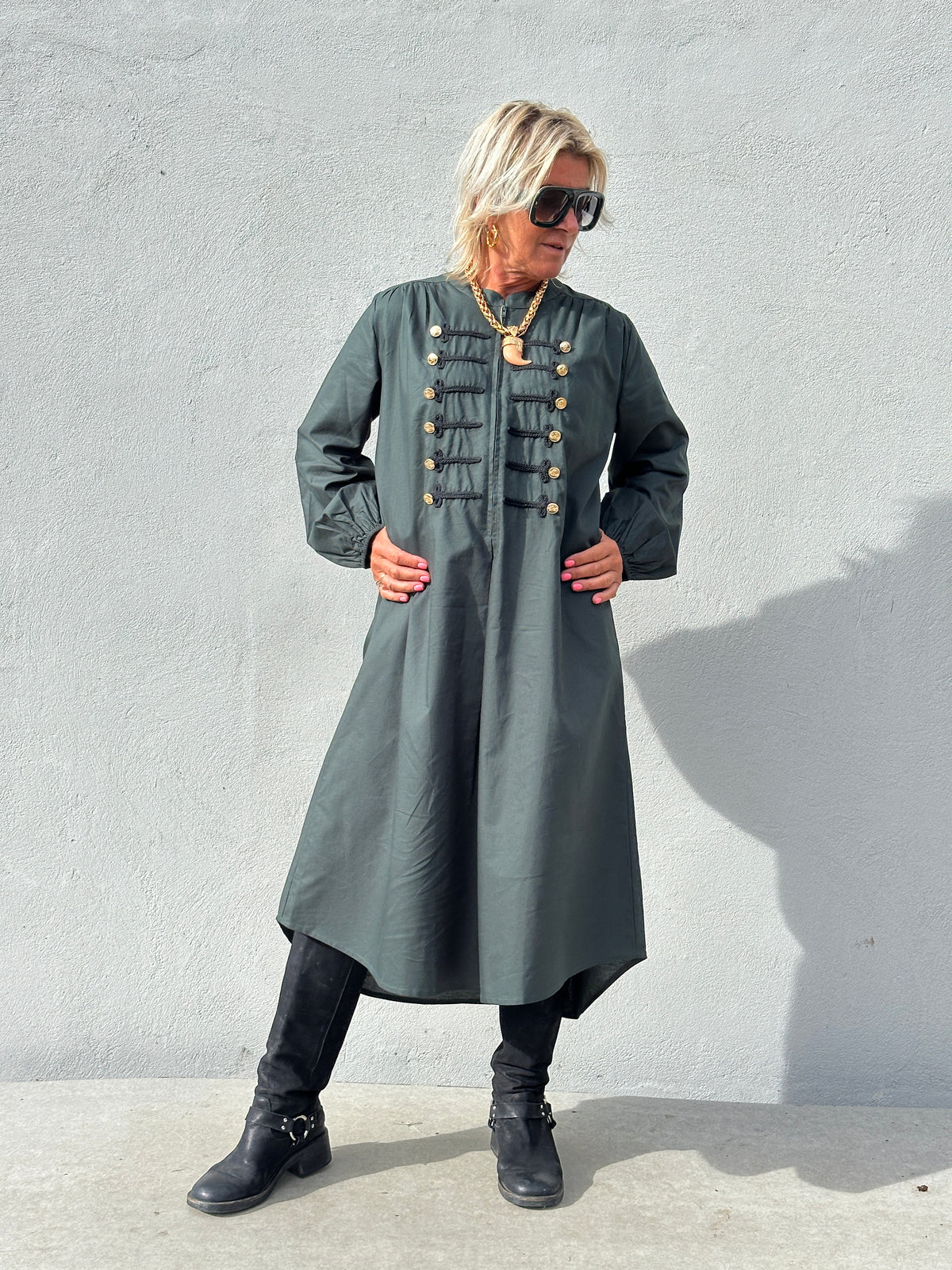 Gaspar 2607720 Luna poplin zip dress bottle green