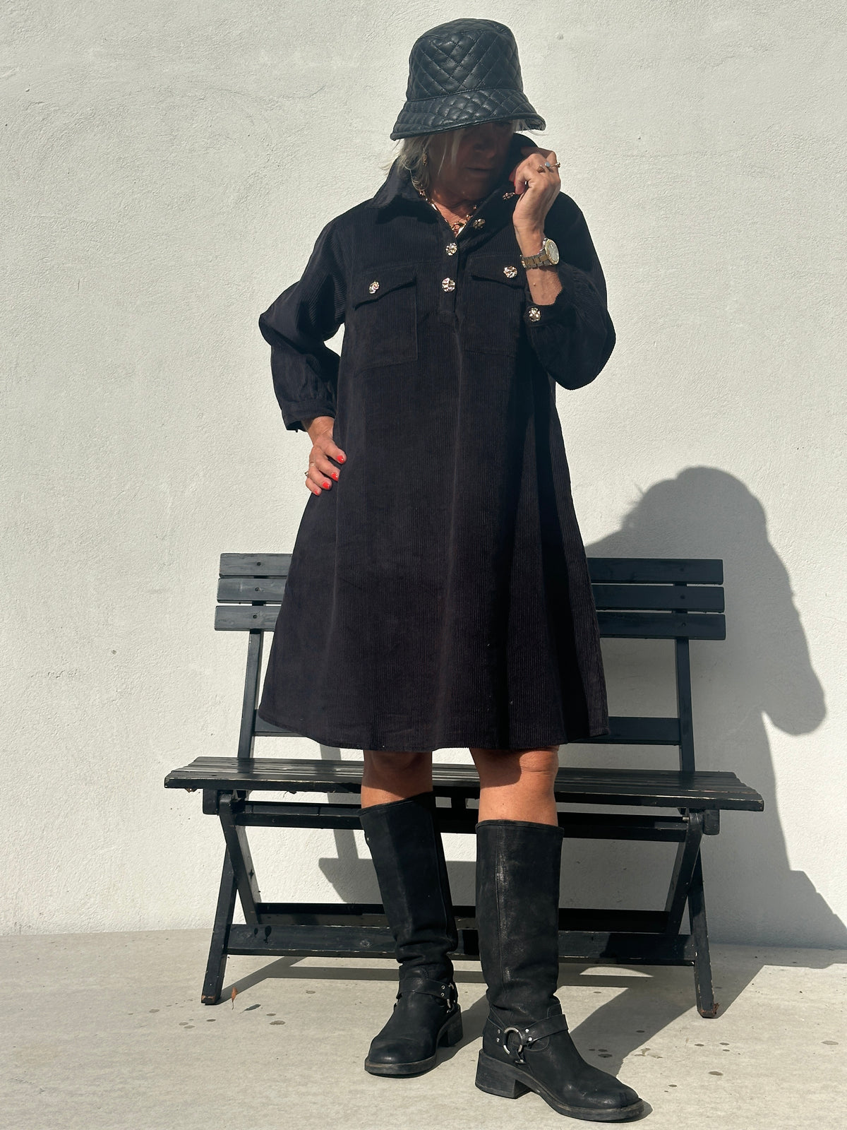 Gaspar 2607744 Nice corduroy dress black