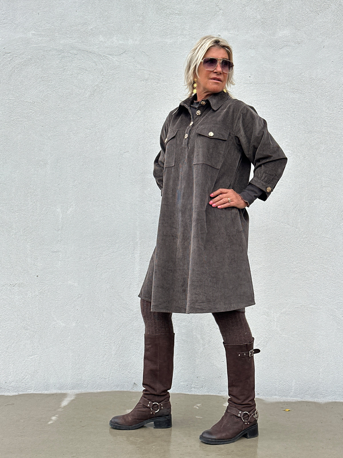Gaspar 2607744 Nice corduroy dress brown