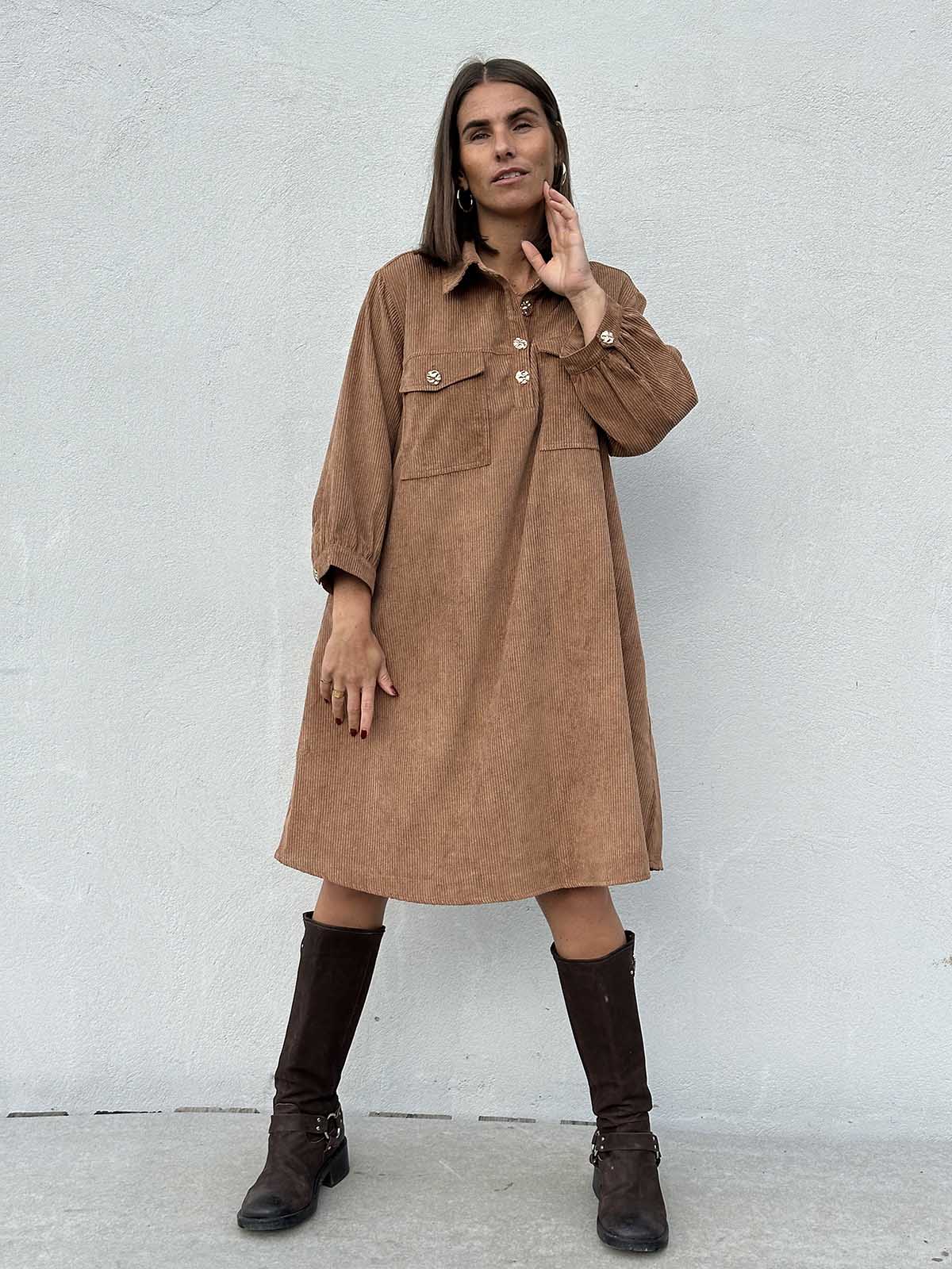 Gaspar 2607744 Nice corduroy dress camel