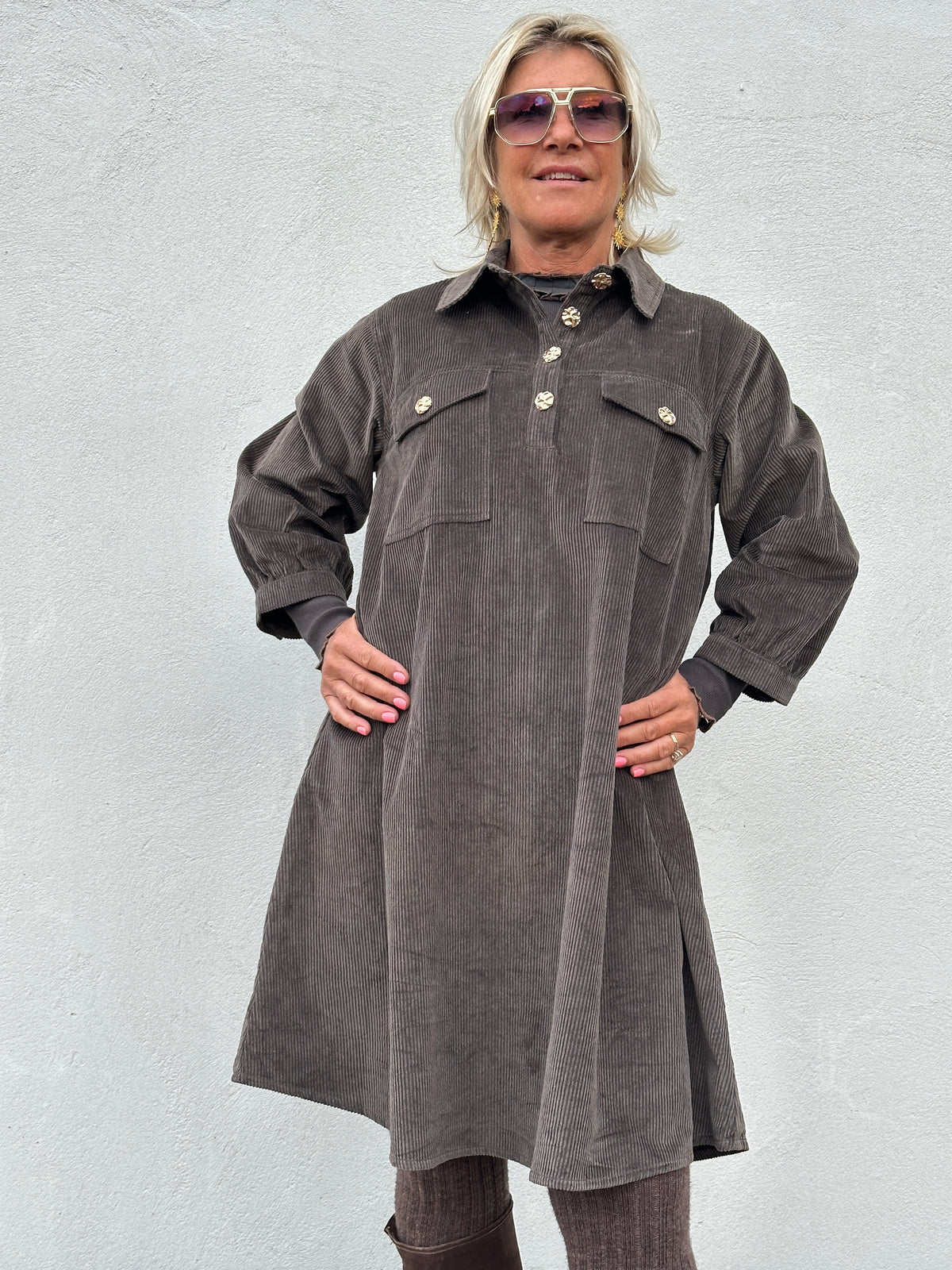 Gaspar 2607744 Nice corduroy dress brown