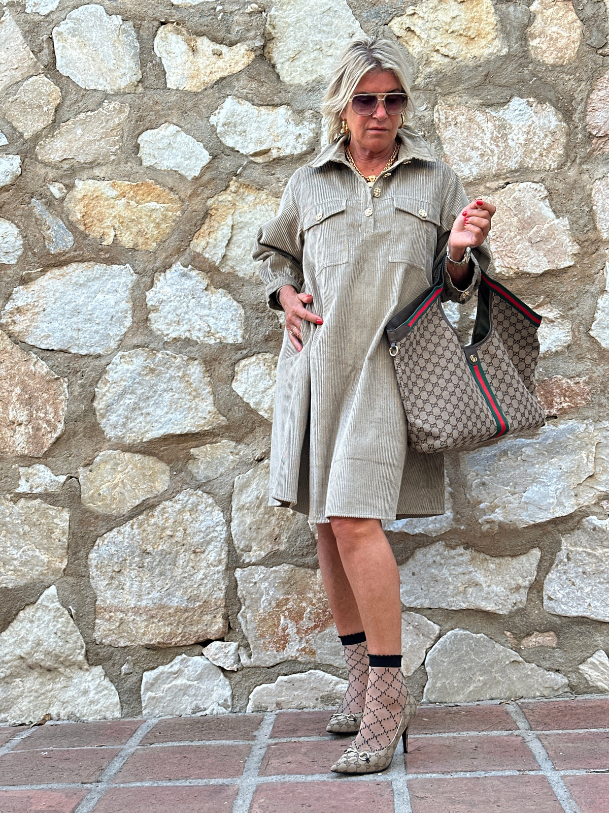 Gaspar 2607744 Nice corduroy dress taupe