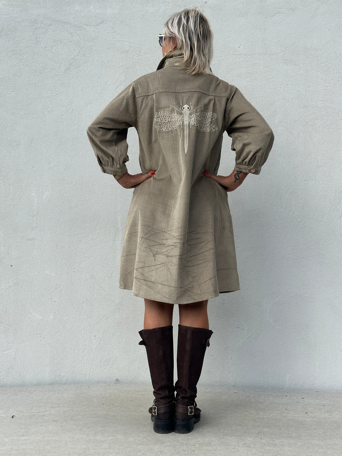 Gaspar 2607744 Nice corduroy dress taupe
