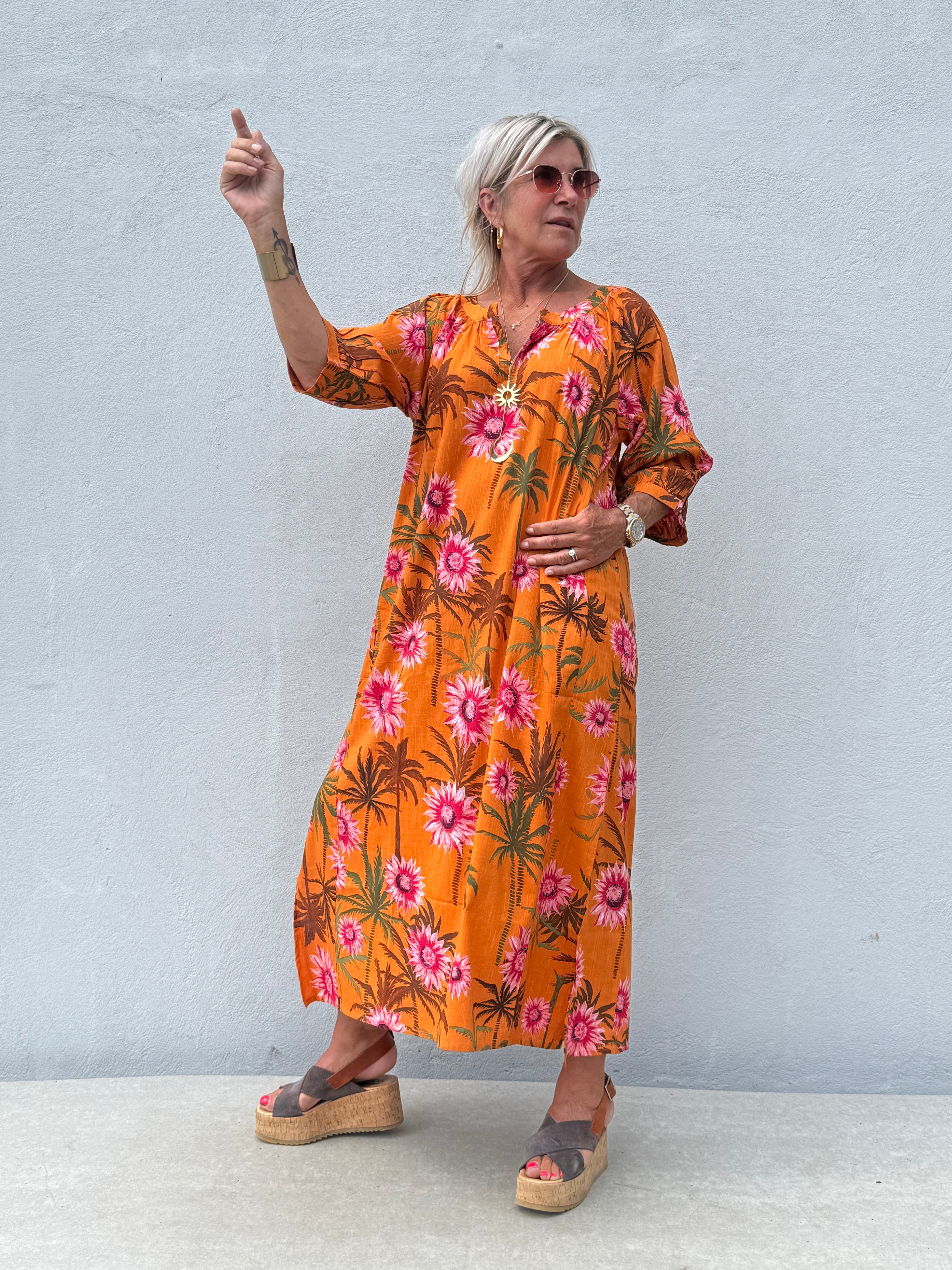 Gaspar 2607765 Athen dress flower orange