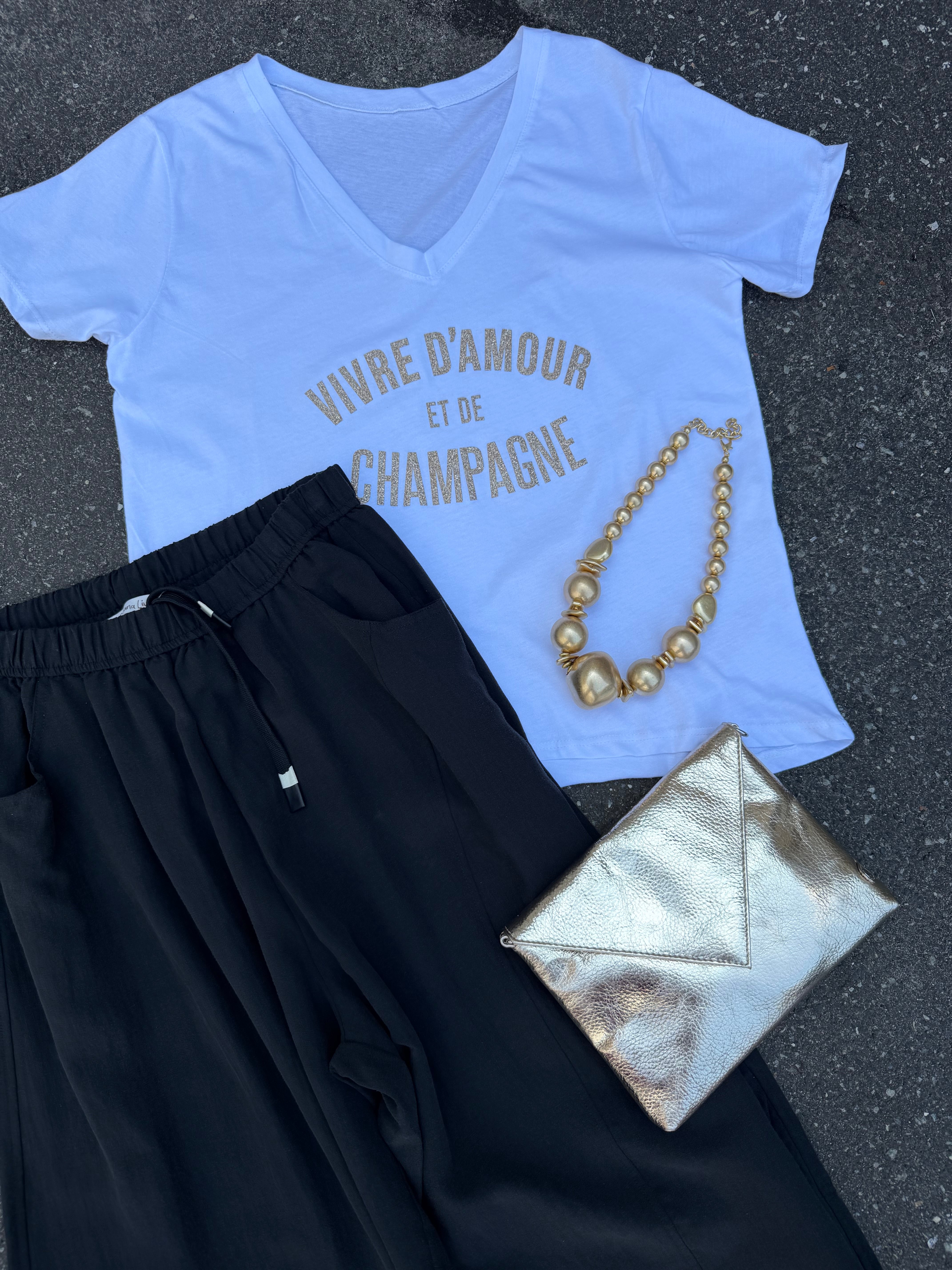 Champagne T-shirt gold white