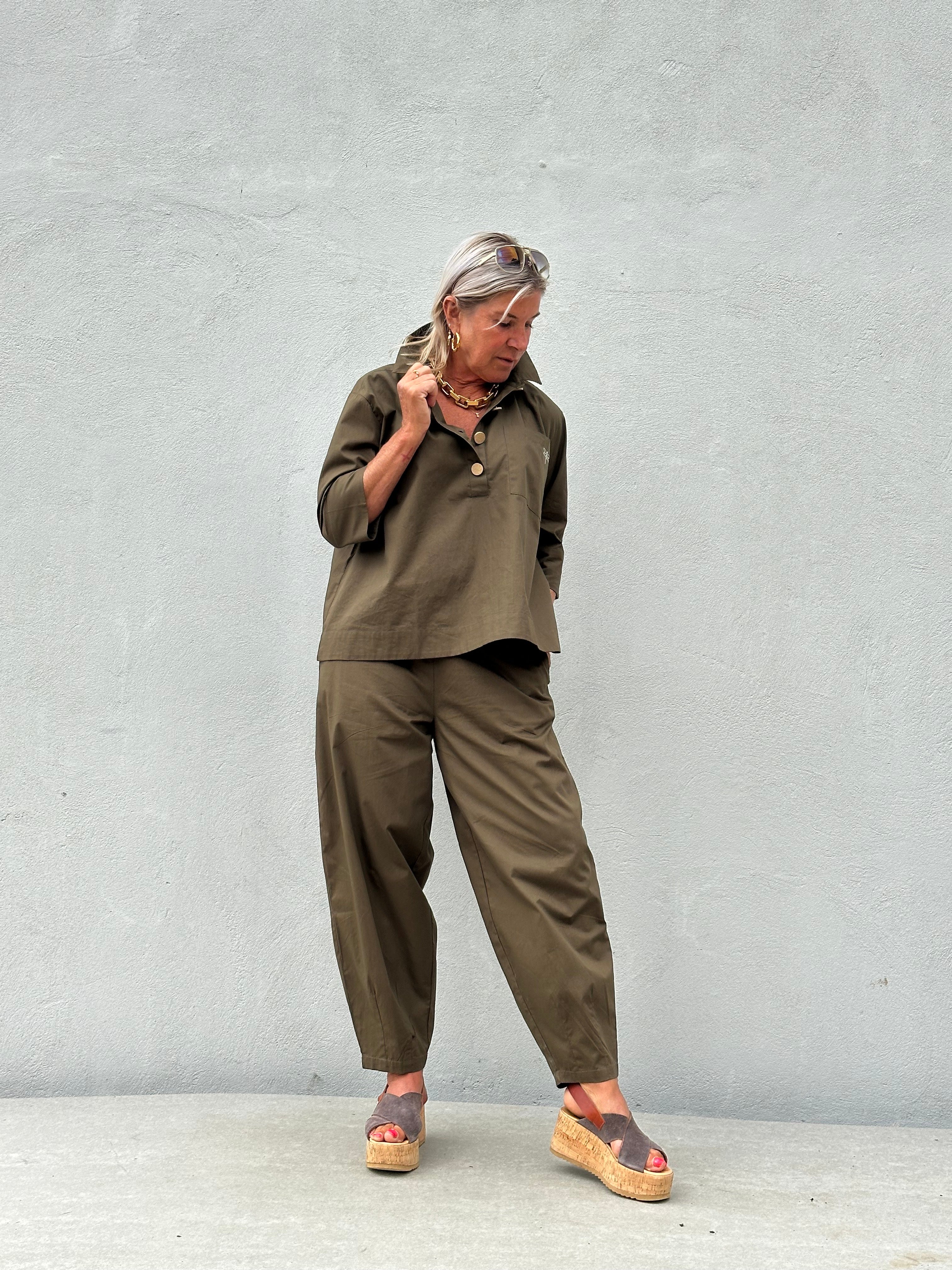 Gaspar 2607306 Porto blouse poplin olive green