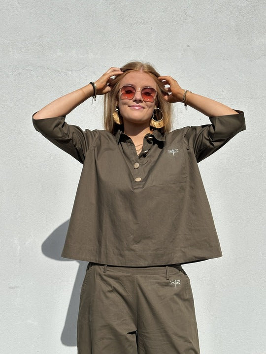 Gaspar 2607306 Porto blouse poplin olive green