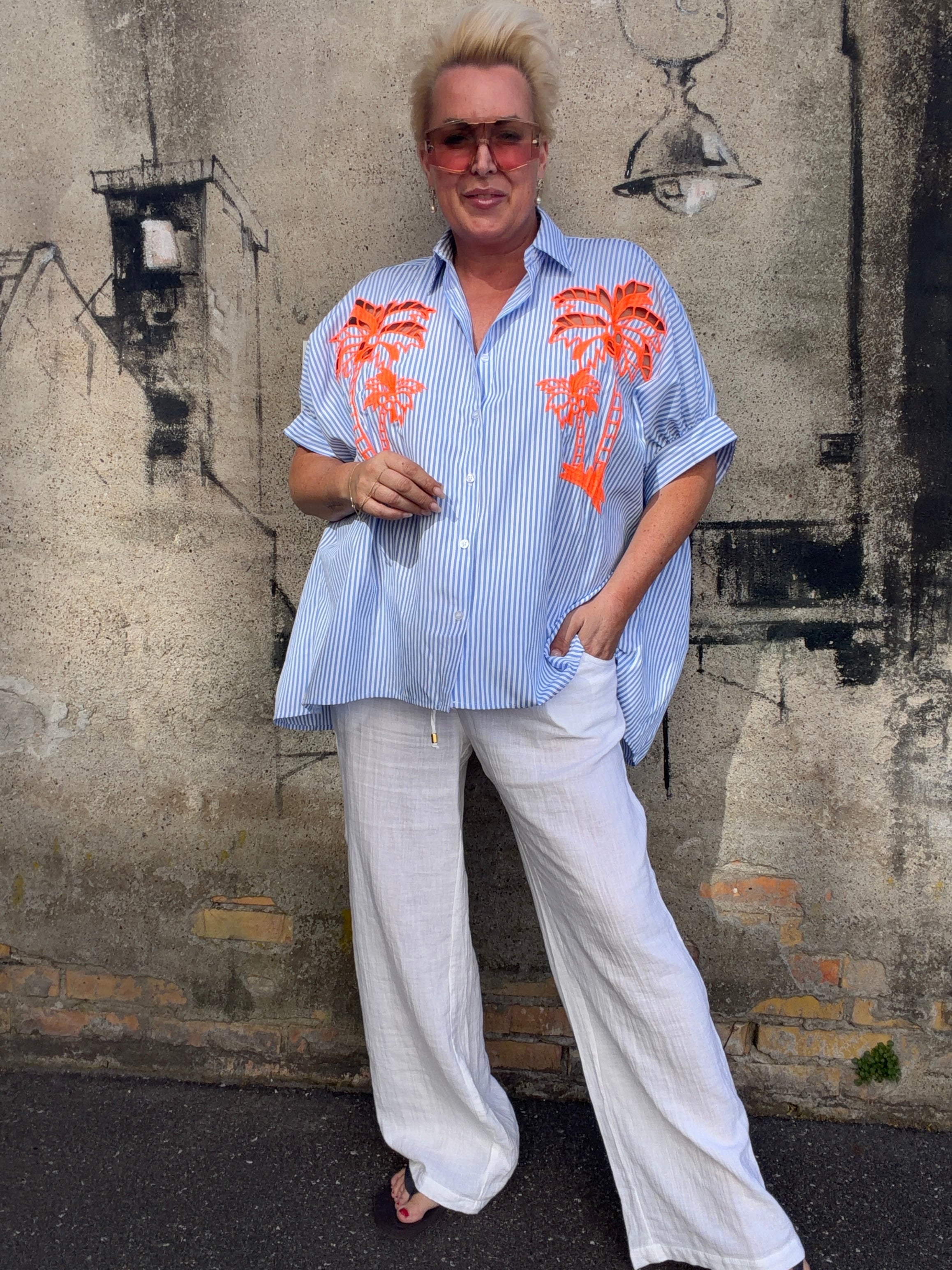 Maui striped shirt palm blue