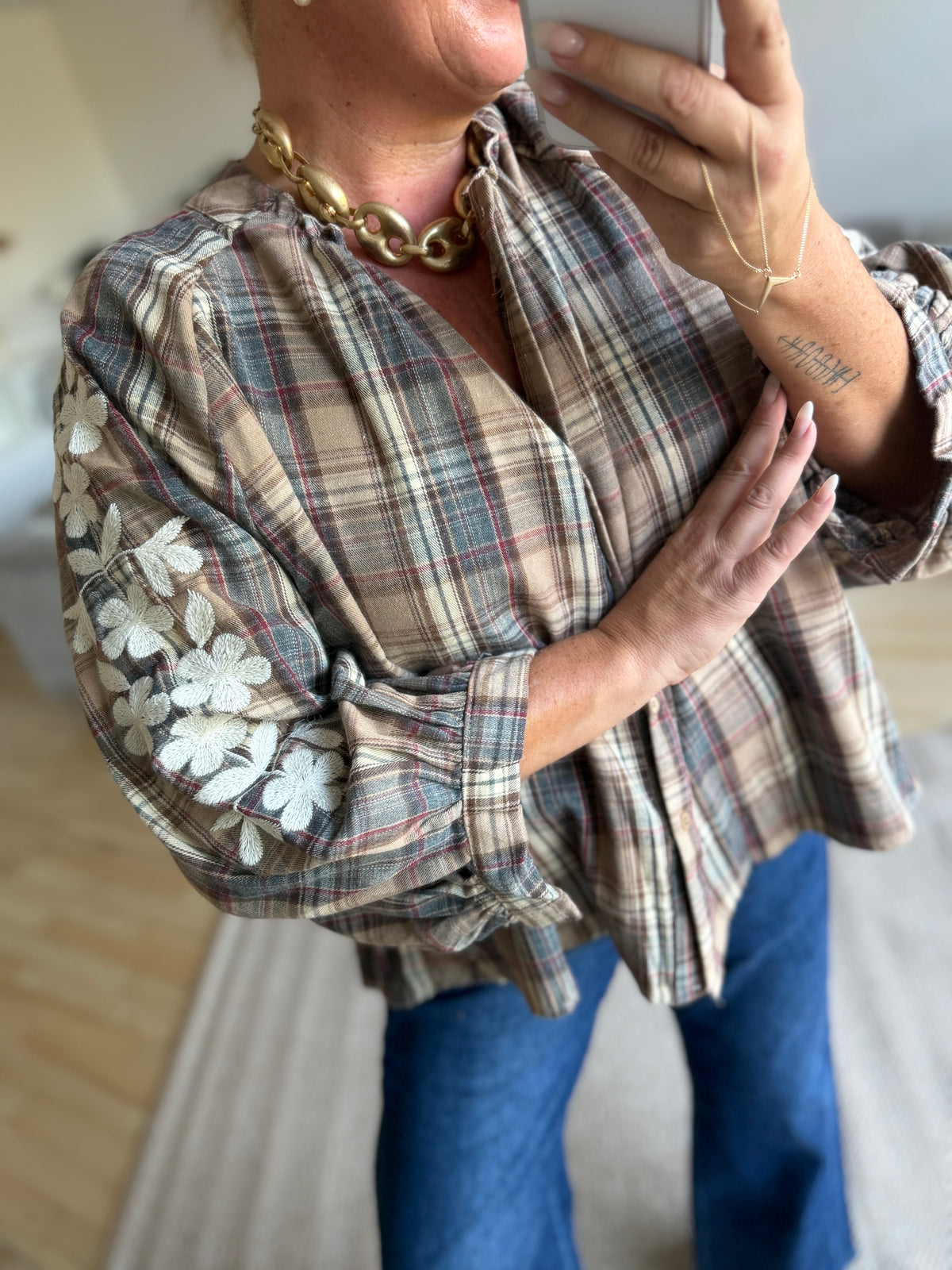 OM-HU 4822758 Missy check shirt camello