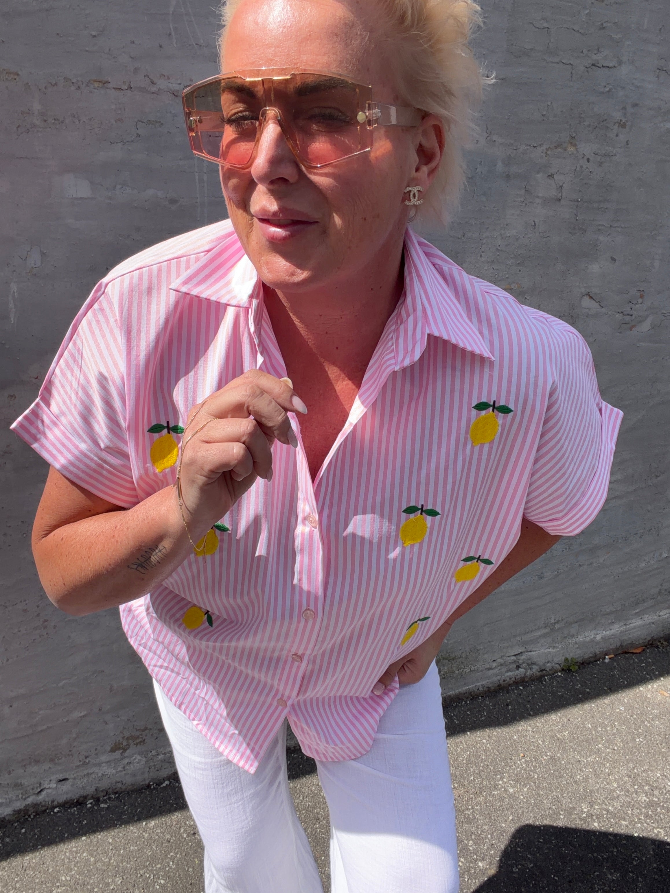 Astrid lemon shirt stripe pink