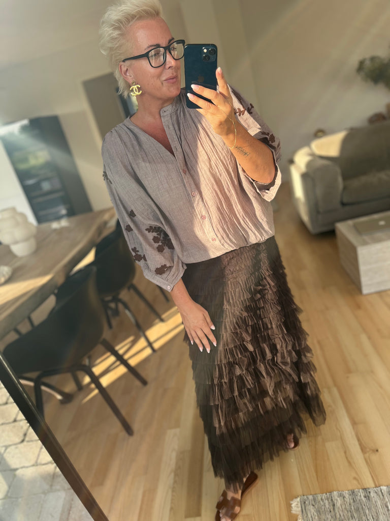 By Engbork Wonder tyl skirt Chokolade