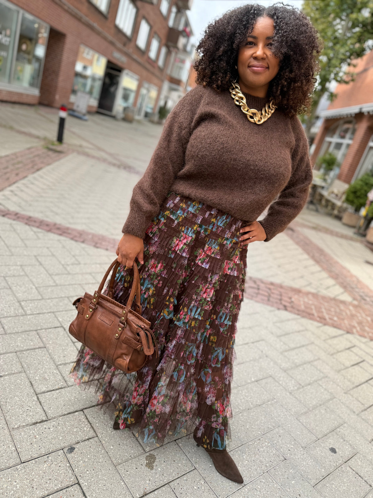 Wonder tyl skirt flower brown