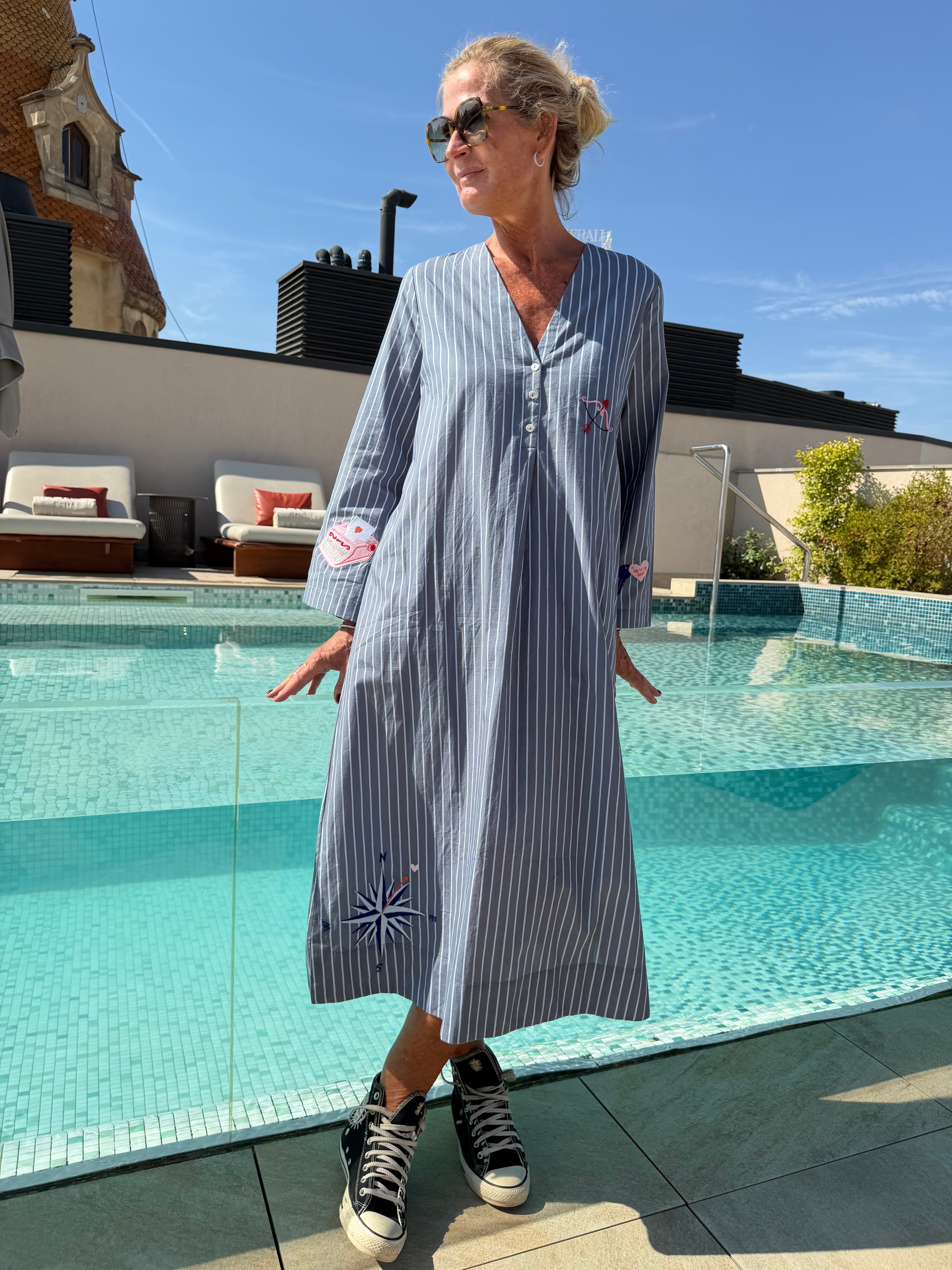WAUW Ulrikke long dress stripe light blue