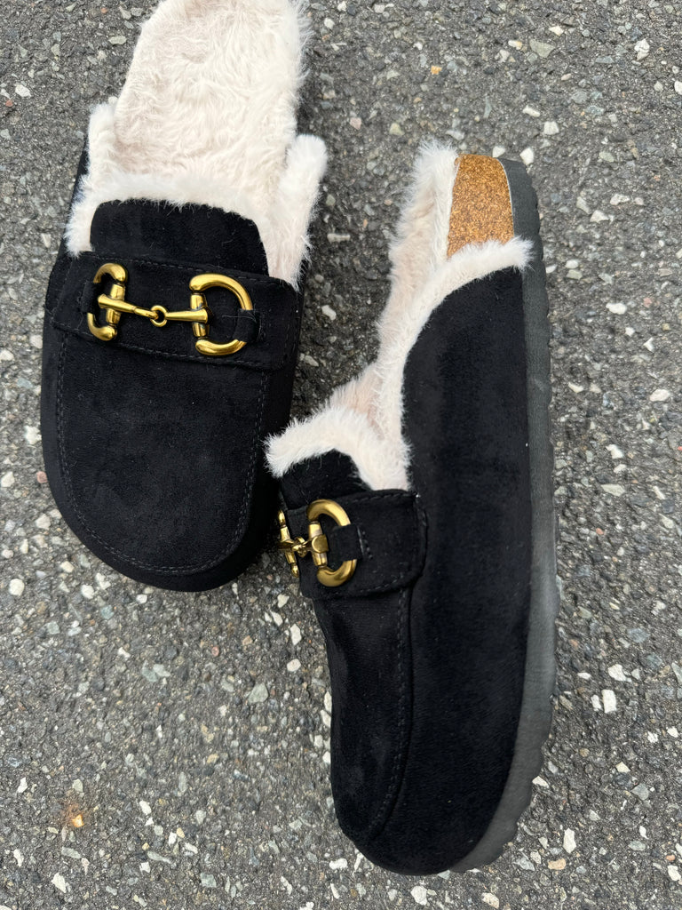 Qnuz 6669 Røska slippers Black fake fur