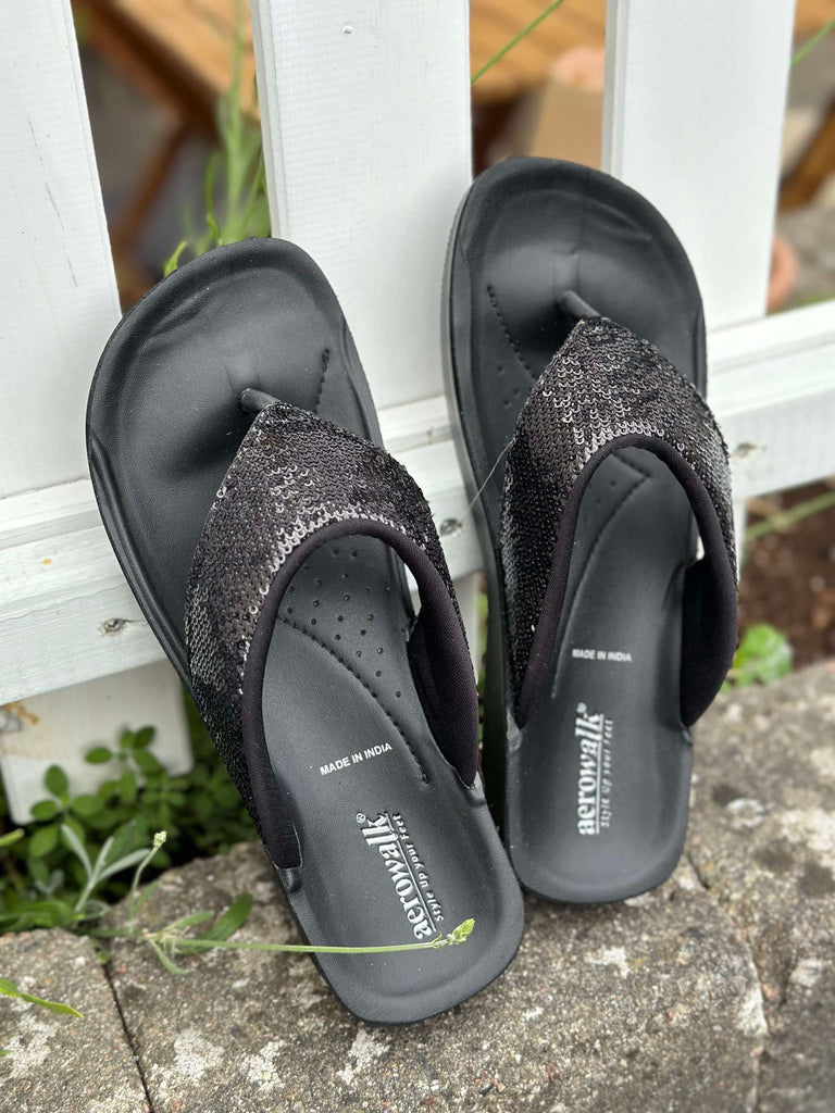 Aerowalk Supersoft Memoryskum paillet sandal black