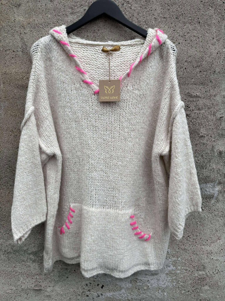 Boho Love hoodie strik creme pink