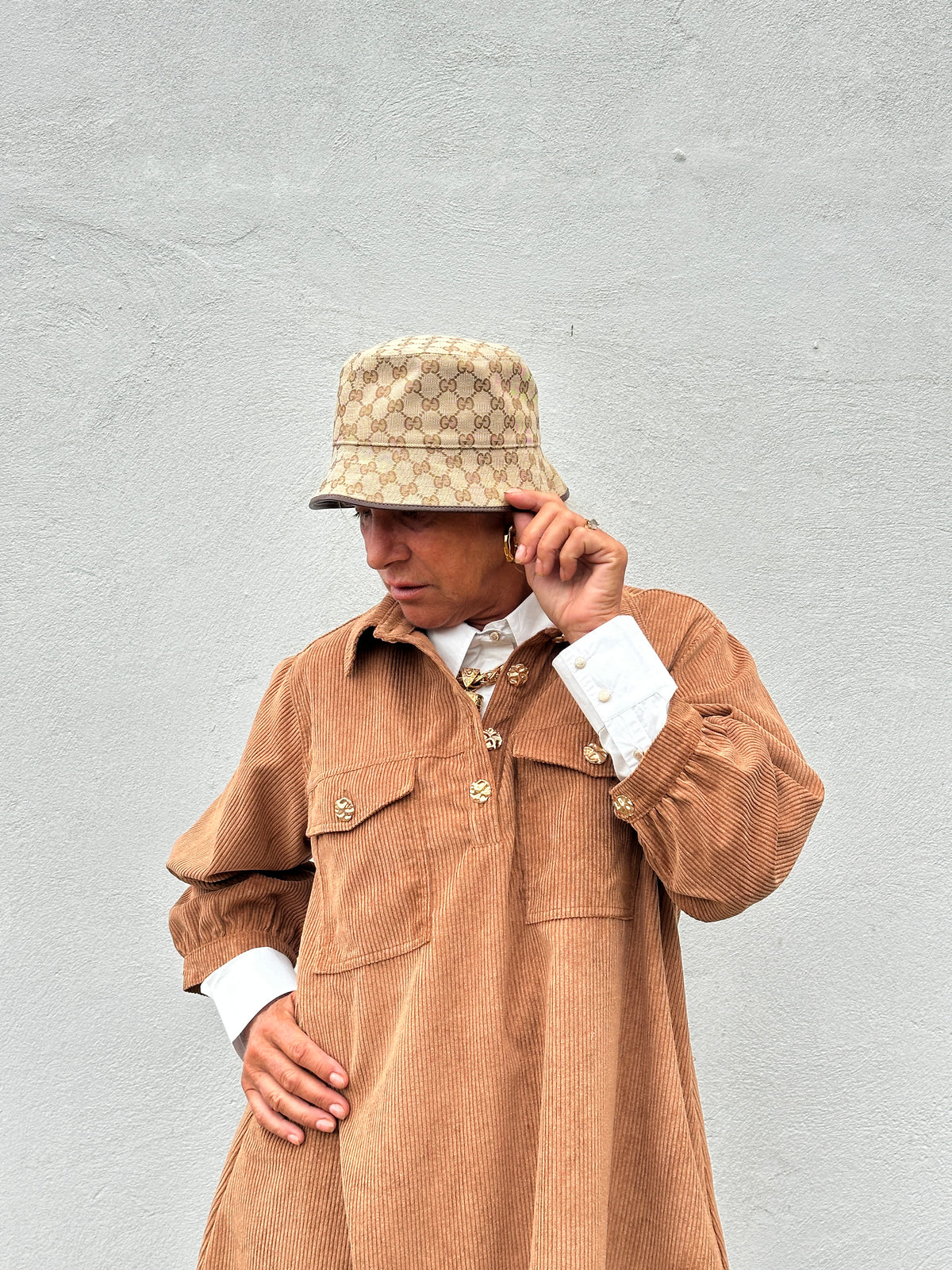 Gaspar 2607744 Nice corduroy dress camel