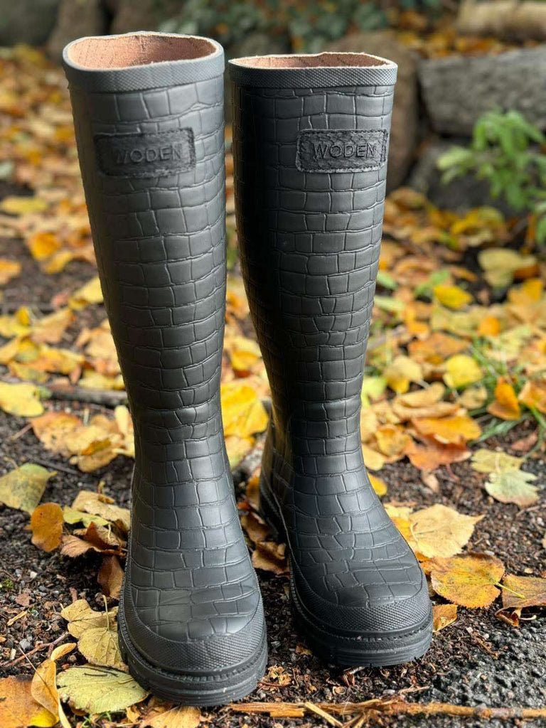 Woden WL763 Le Croco waterproof long boot black