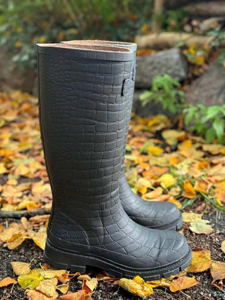 Woden WL763 Le Croco waterproof long boot black
